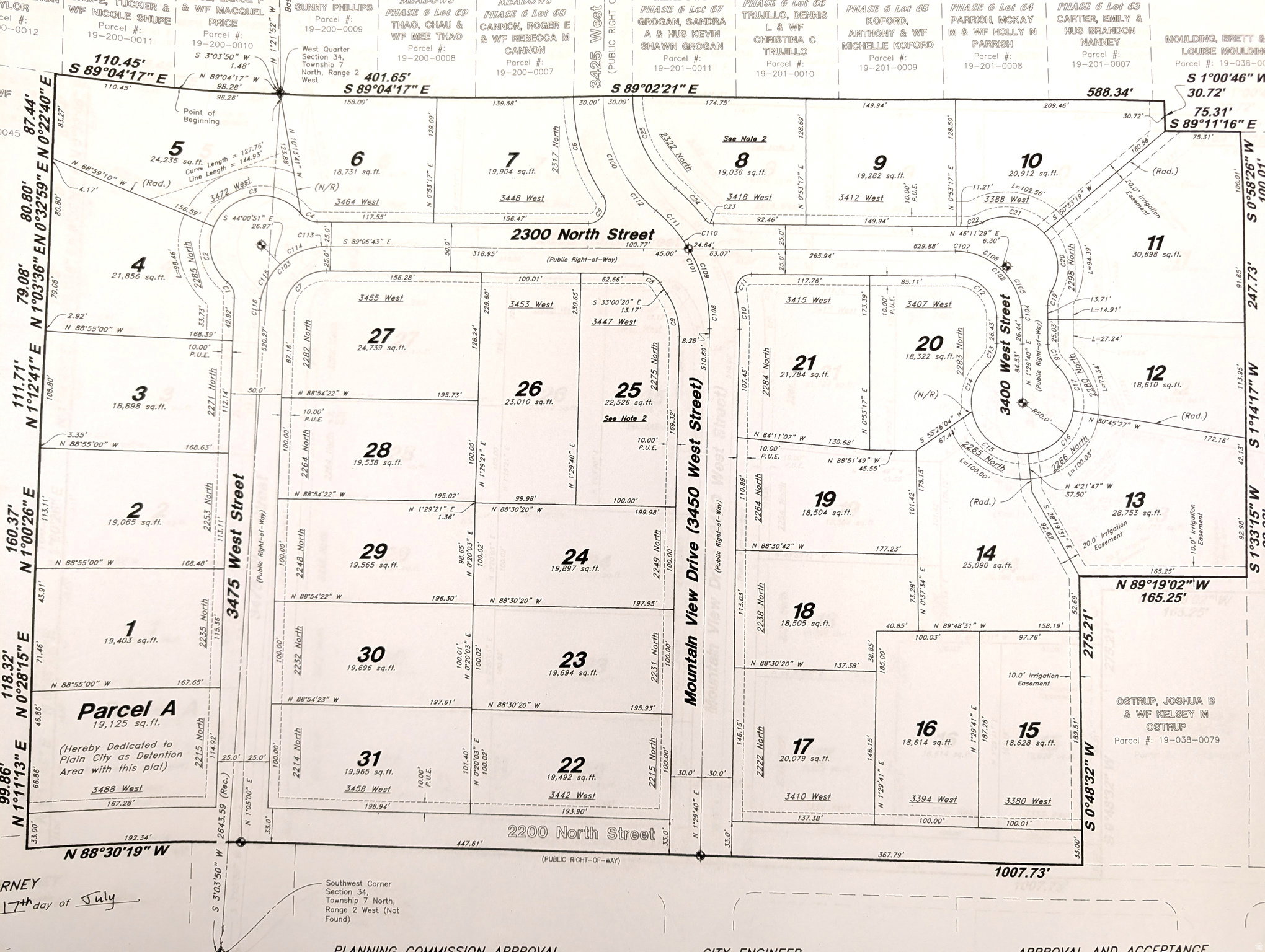 Subdivision Plat. Illustrating the layout of individual parcels within the property