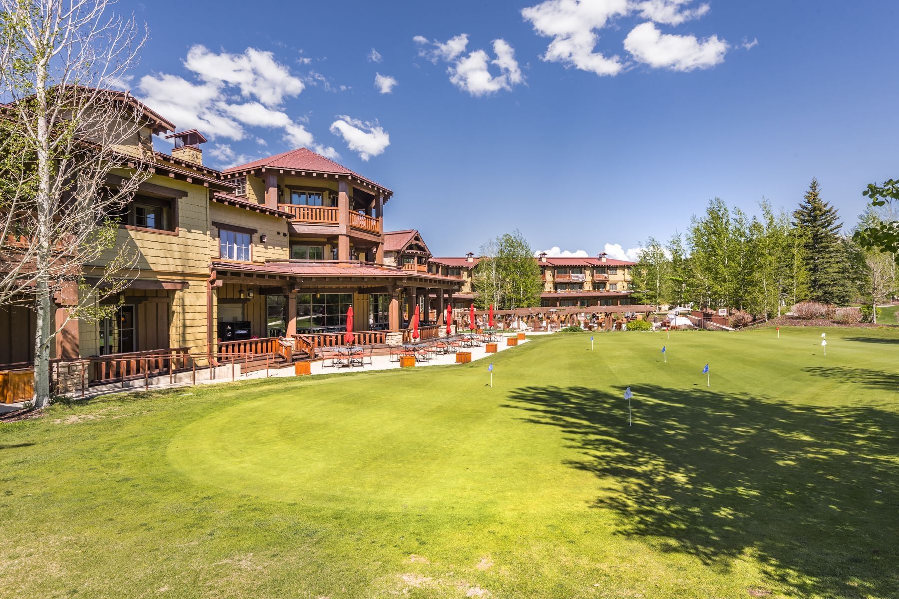 Expansive putting green with multiple flag positions