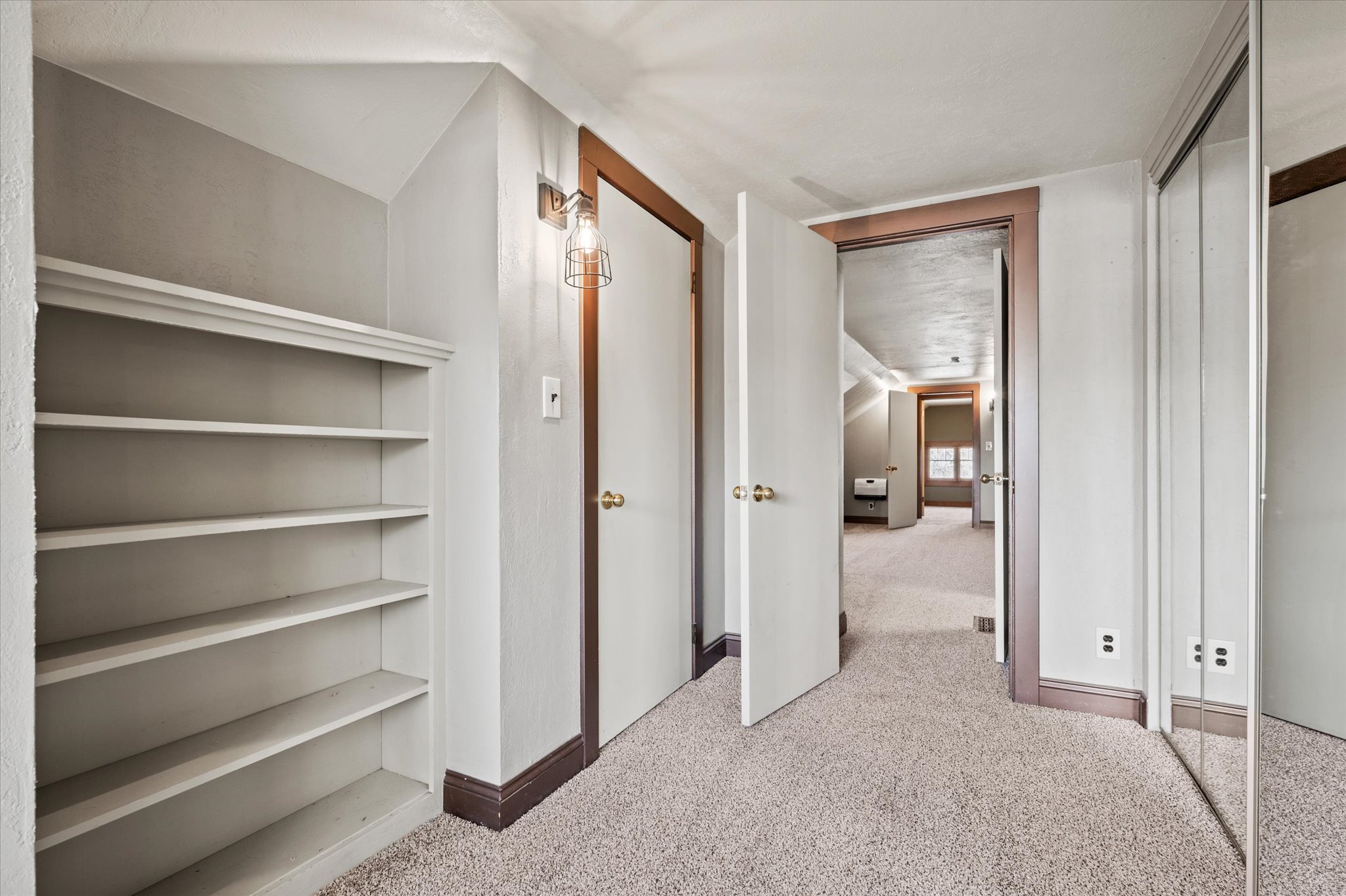 Built-in shelving unit providing storage and display space