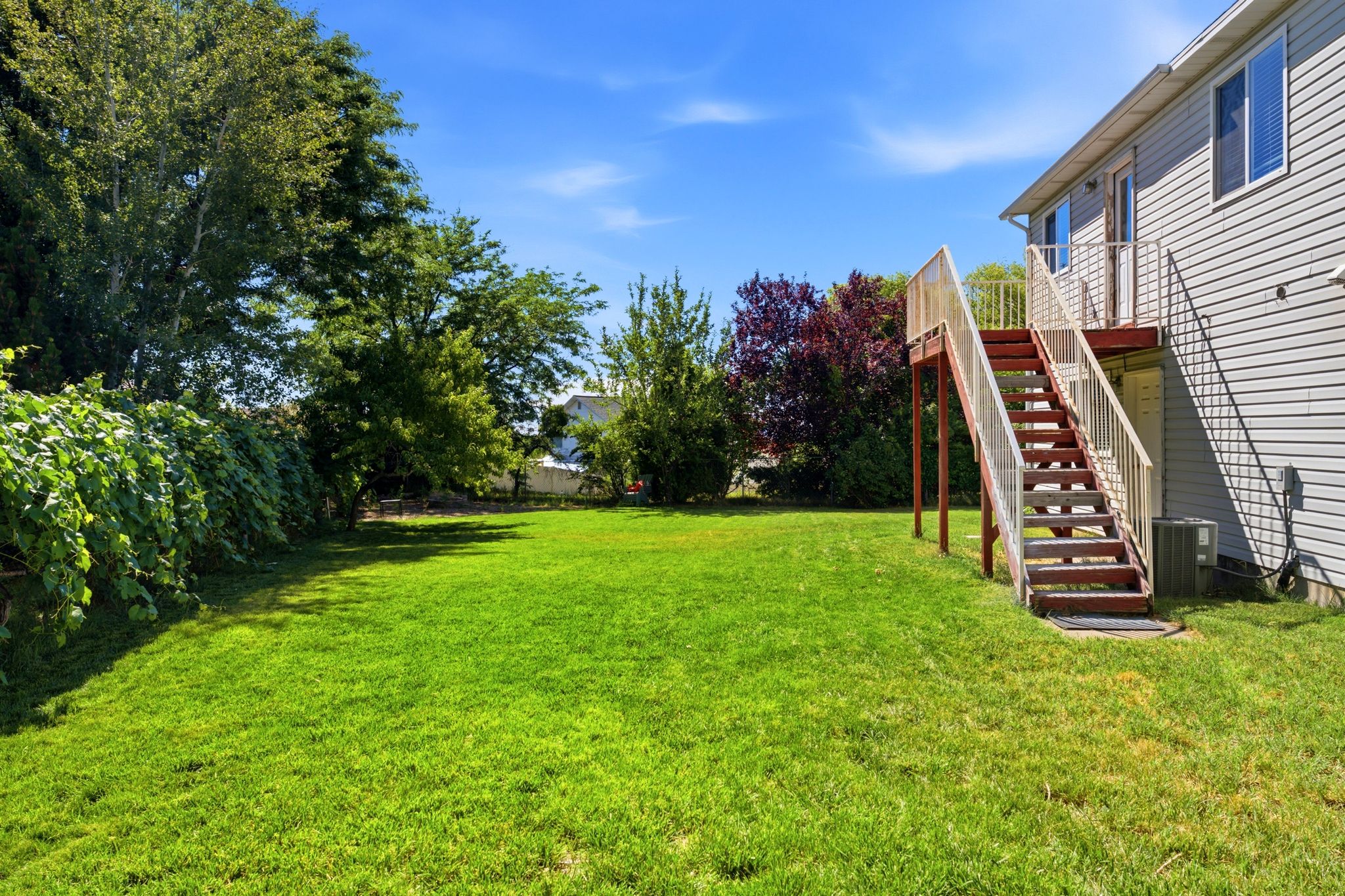 Expansive green lawn with mature perimeter trees