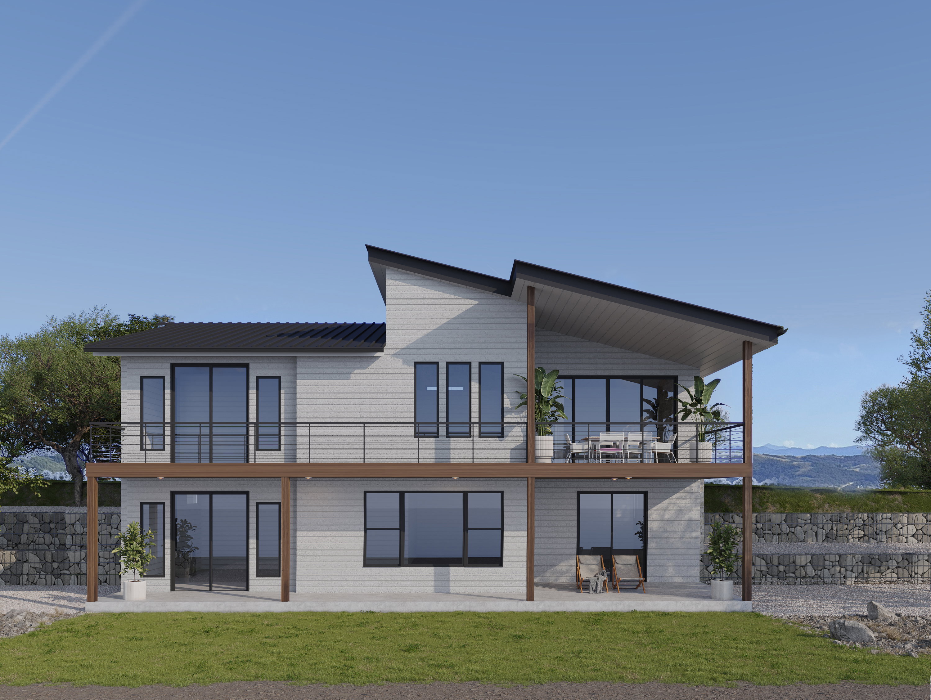 Rear view of house featuring a patio area, a balcony, and a yard