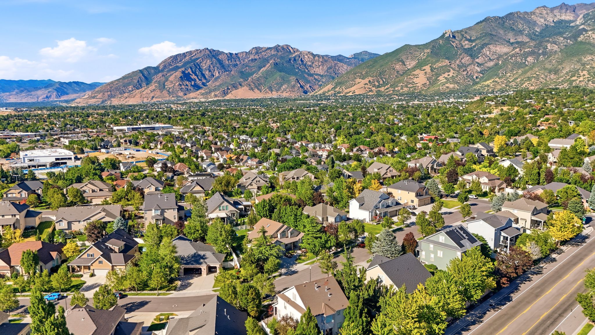 Expansive residential area with a prominent mountain backdrop