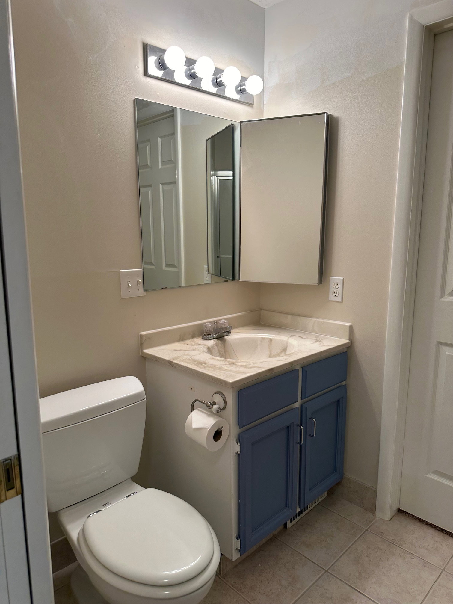 This is part of the Primary Bathroom but also accessible to the main hallway as a bathroom as well.