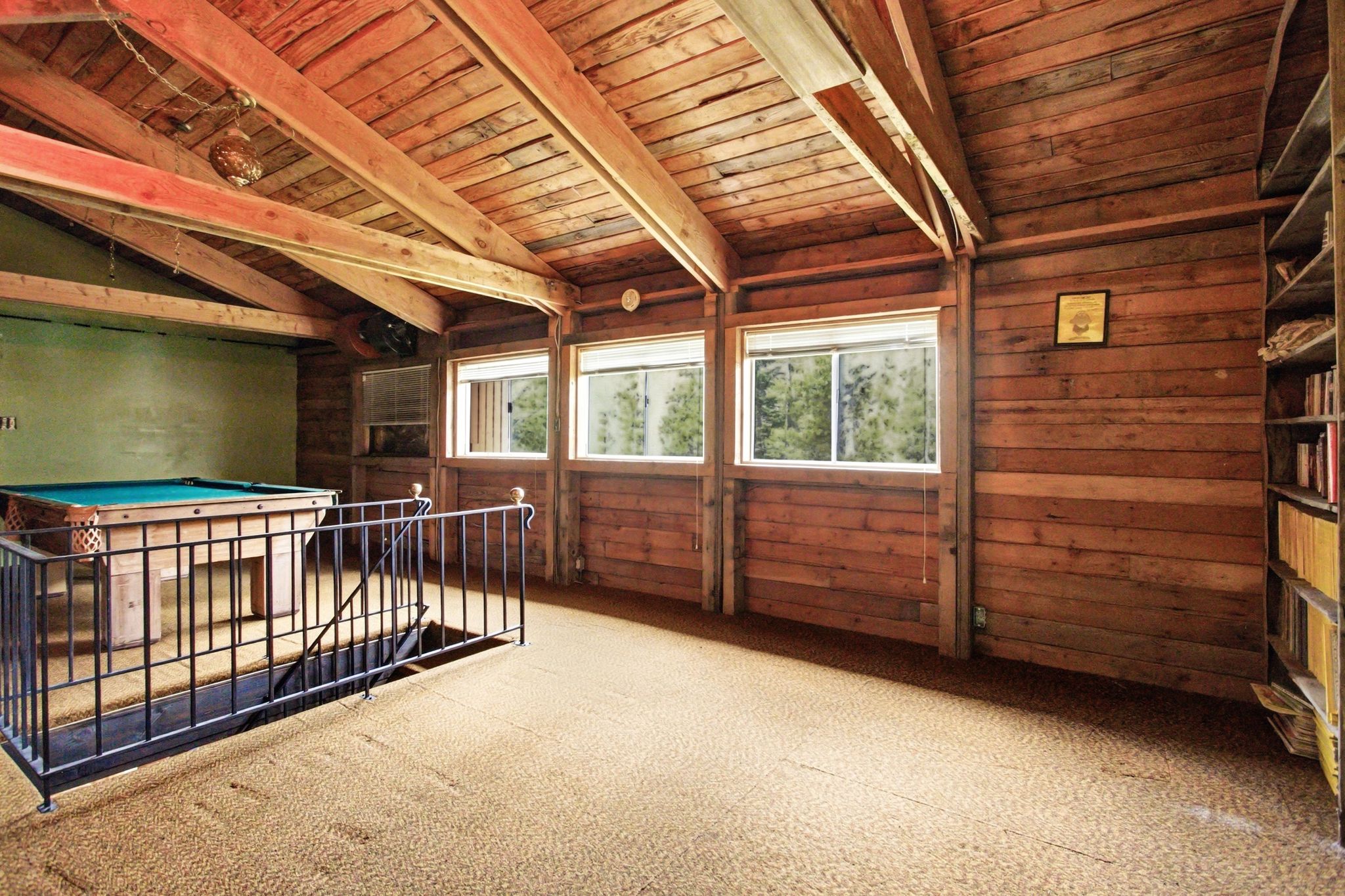 Vaulted ceiling with exposed wood beams