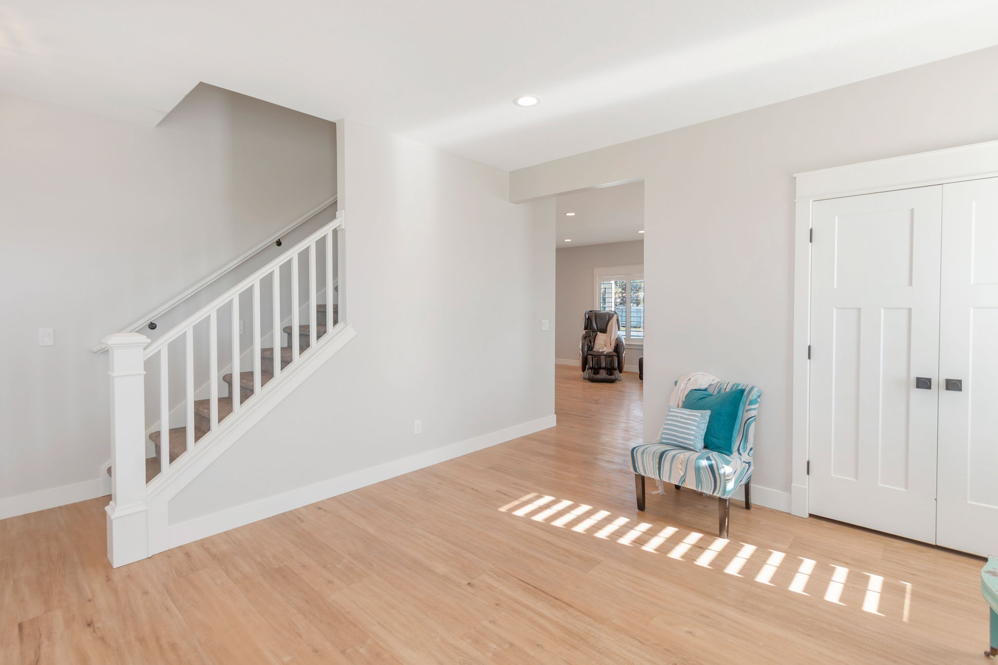 Hardwood-finish flooring throughout the main living area