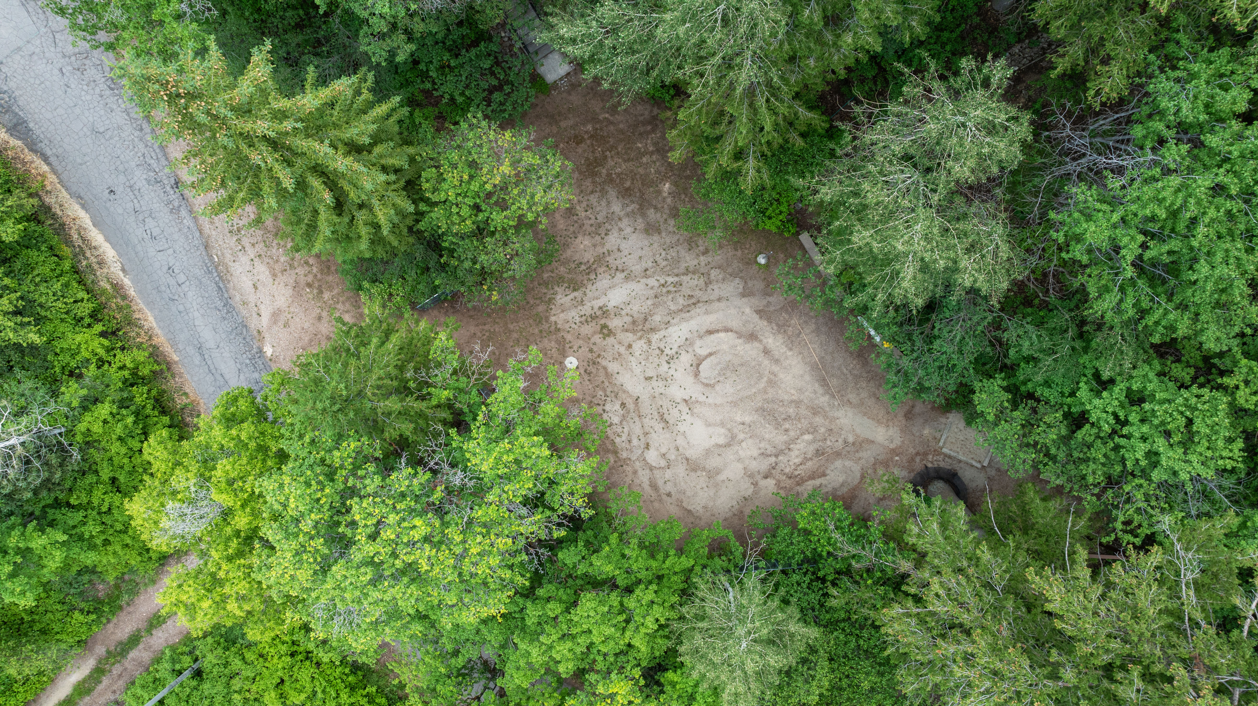 Aerial of volleyball & basketball court.