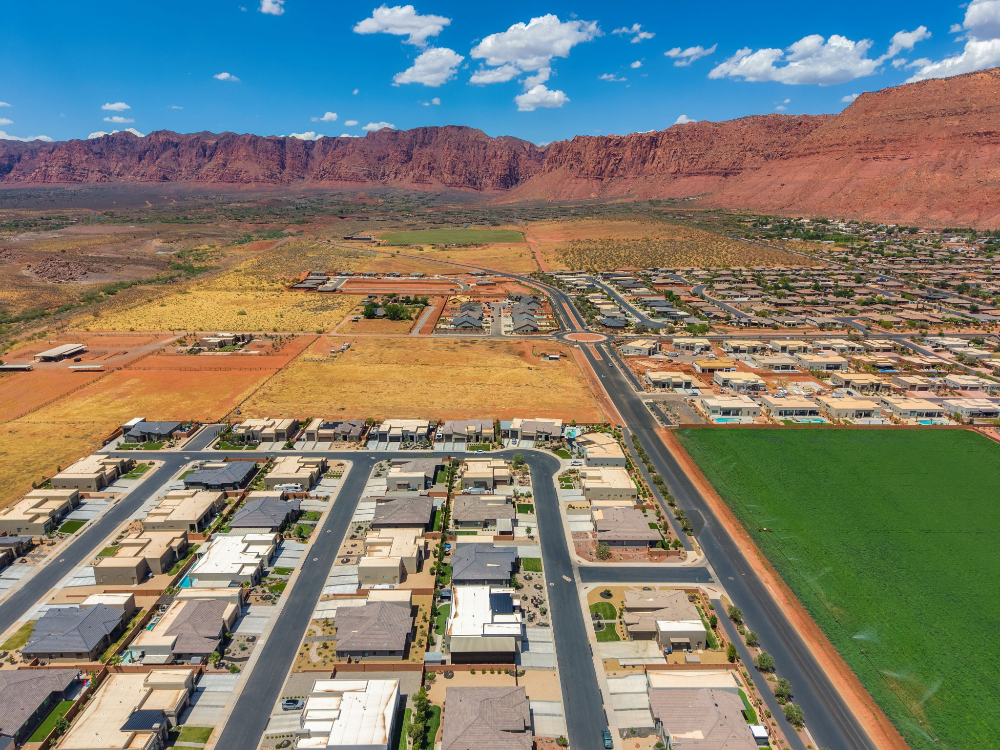 Aerial perspective showcasing a developing residential community