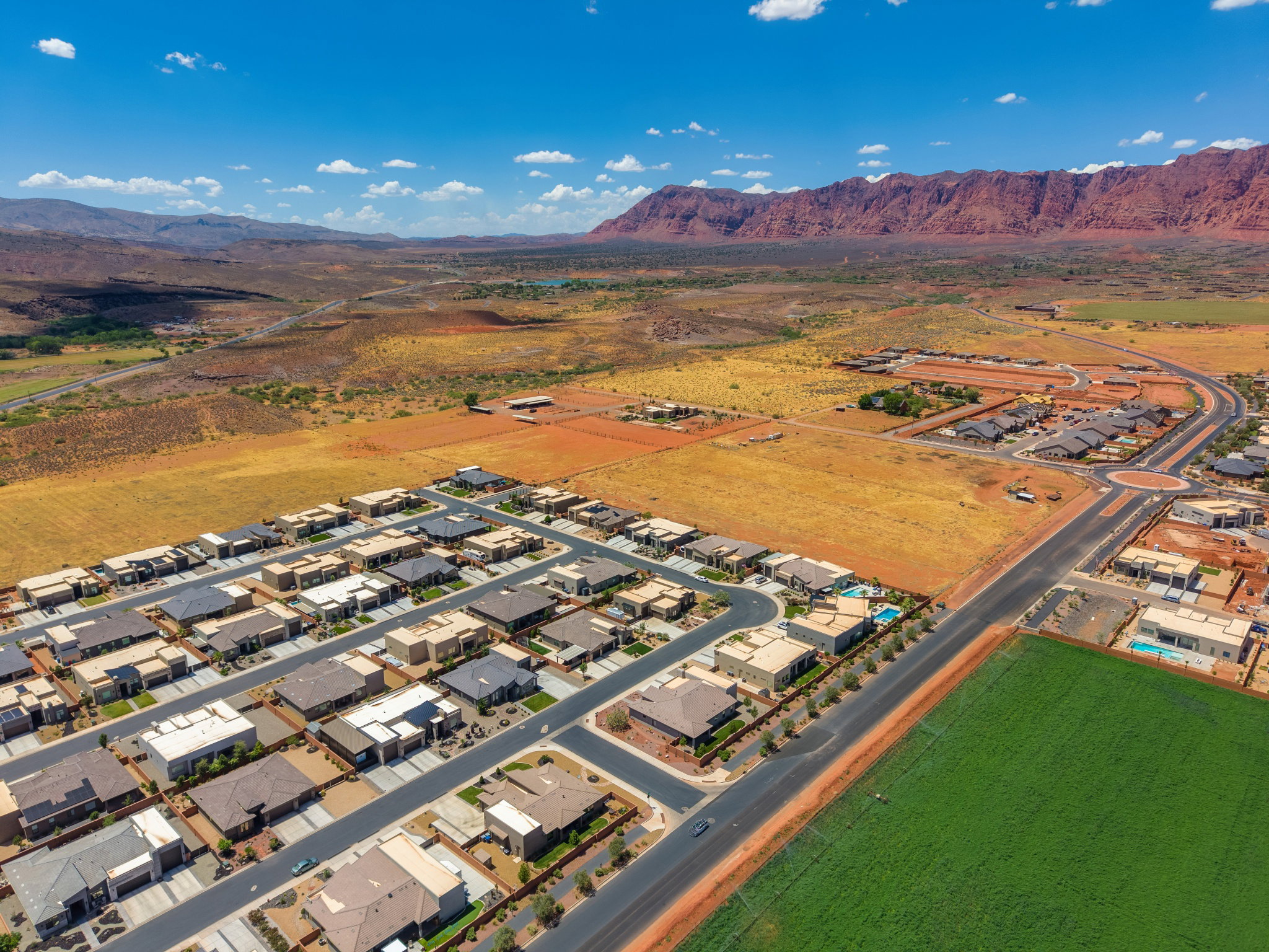 Aerial perspective showcasing a developing residential community