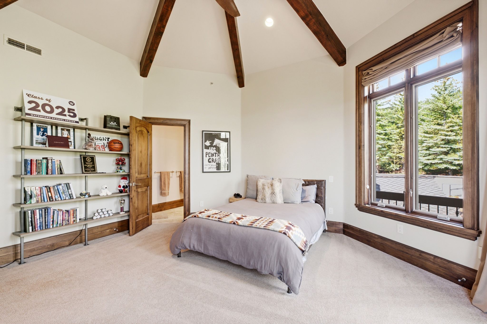 Vaulted ceiling with exposed wood beams