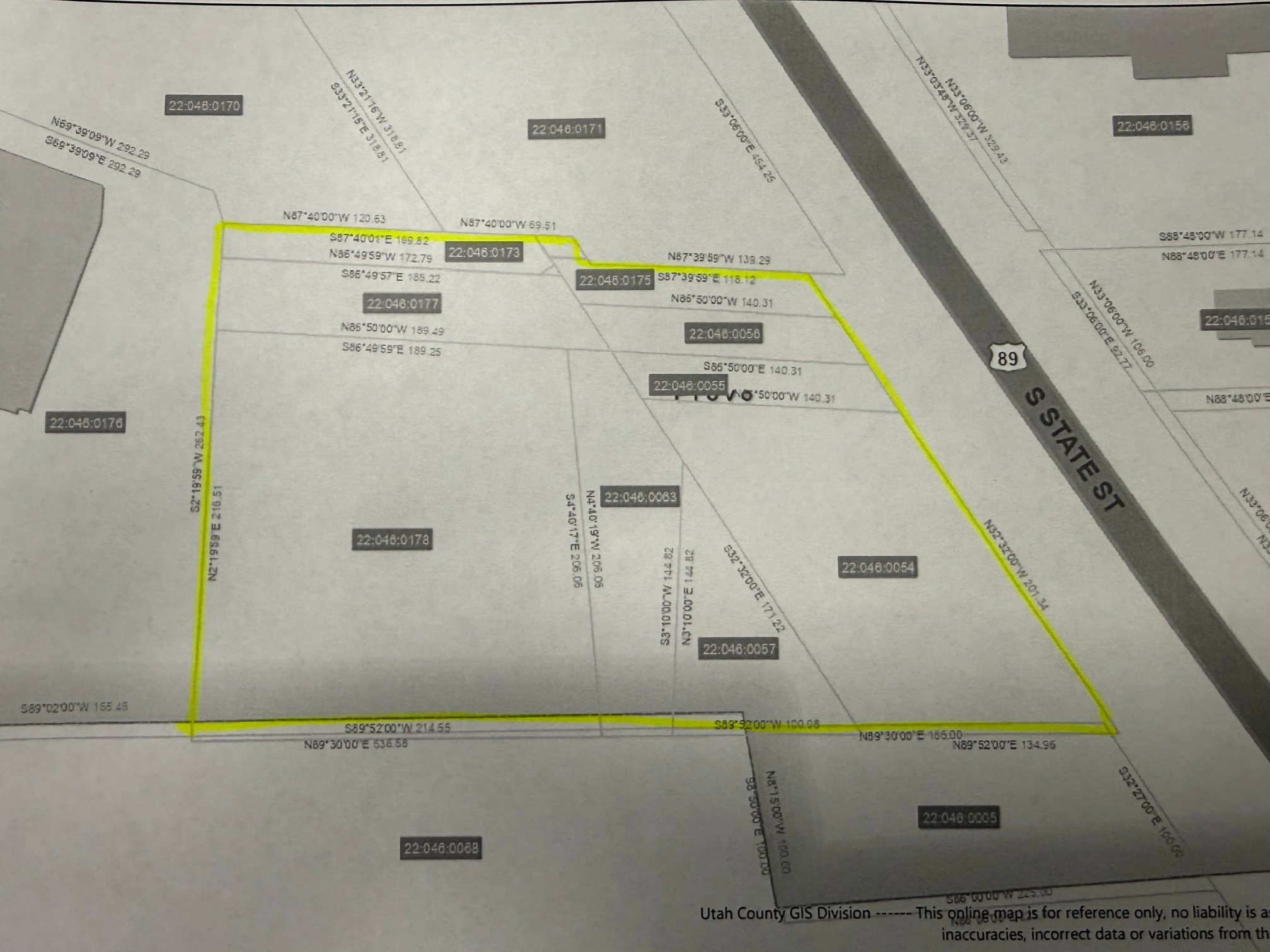 Property Survey. Displaying the property's boundaries, dimensions, and adjacent parcel identifiers