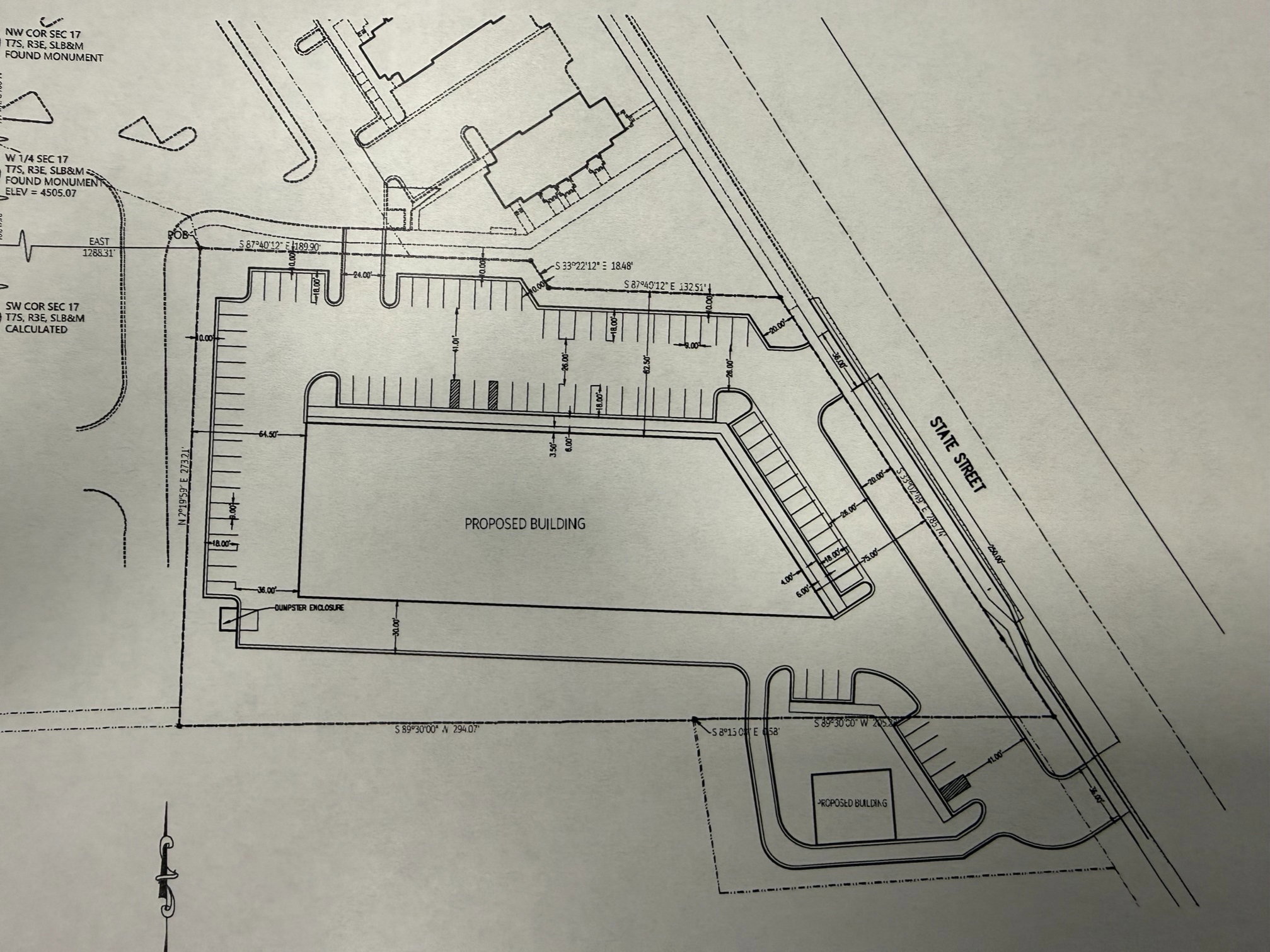 Site Plan. Illustrating the proposed building footprint and associated parking areas on the property