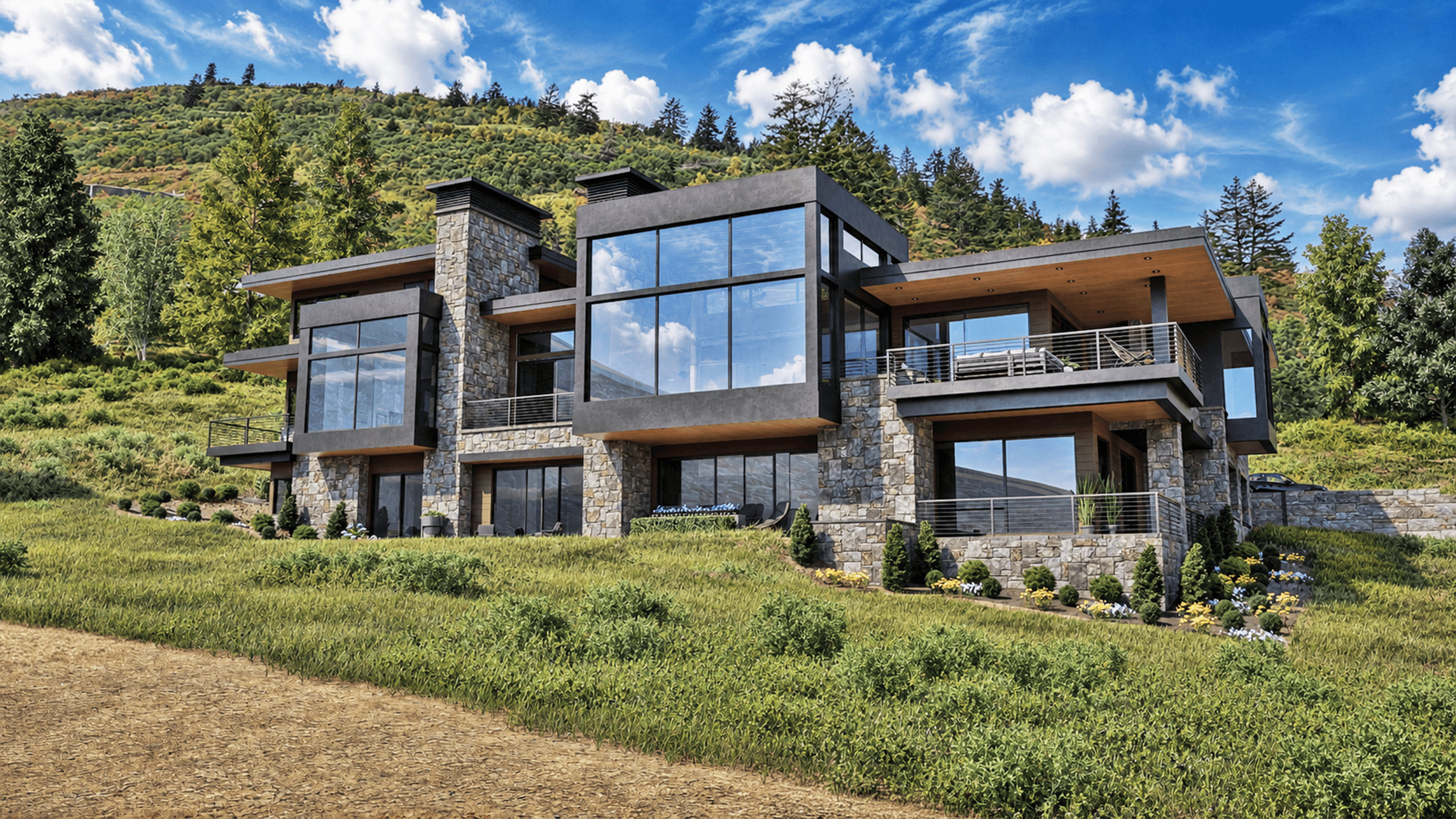 Modern architectural design featuring extensive window walls