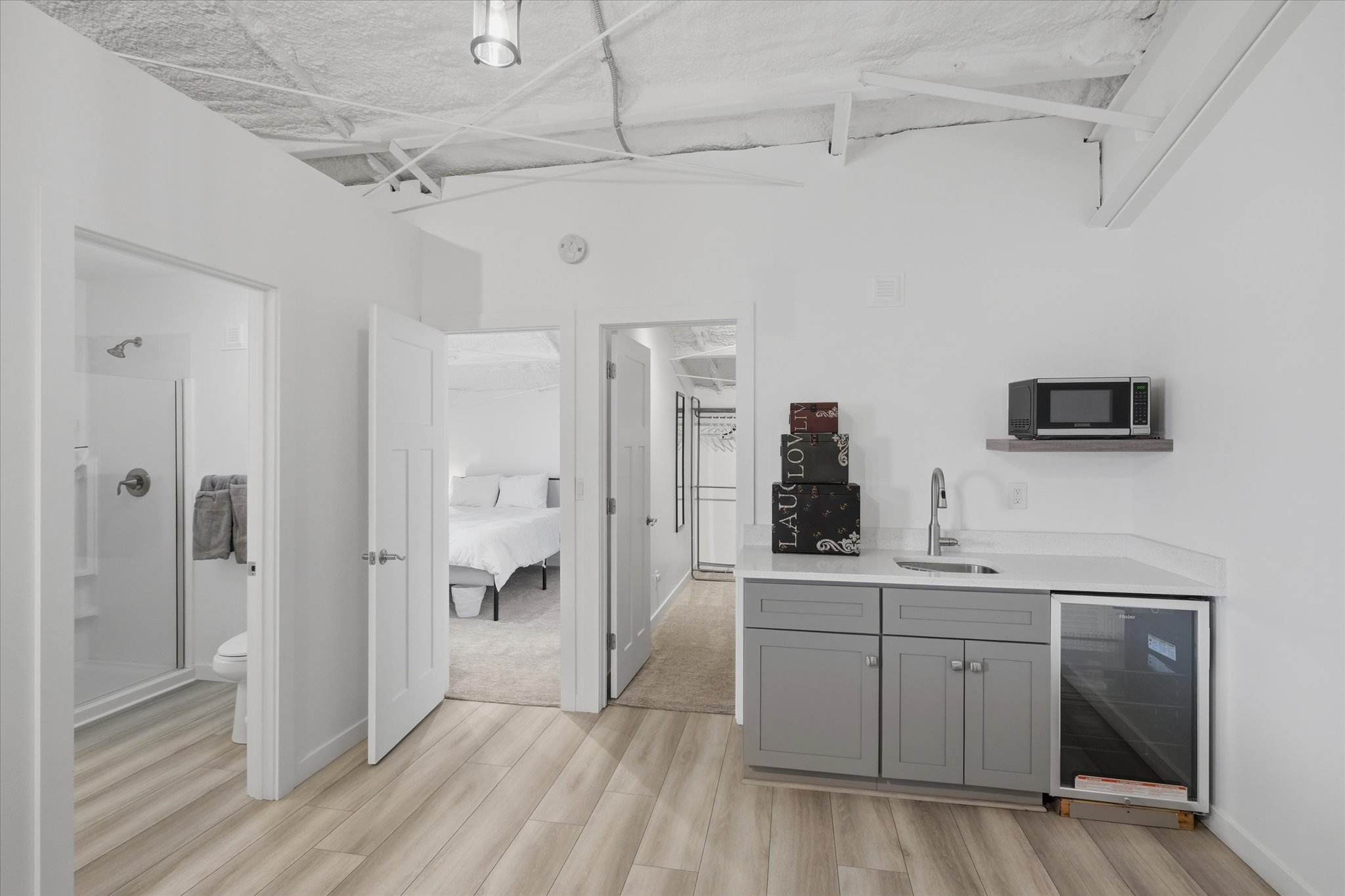 Light wood-finish flooring throughout
