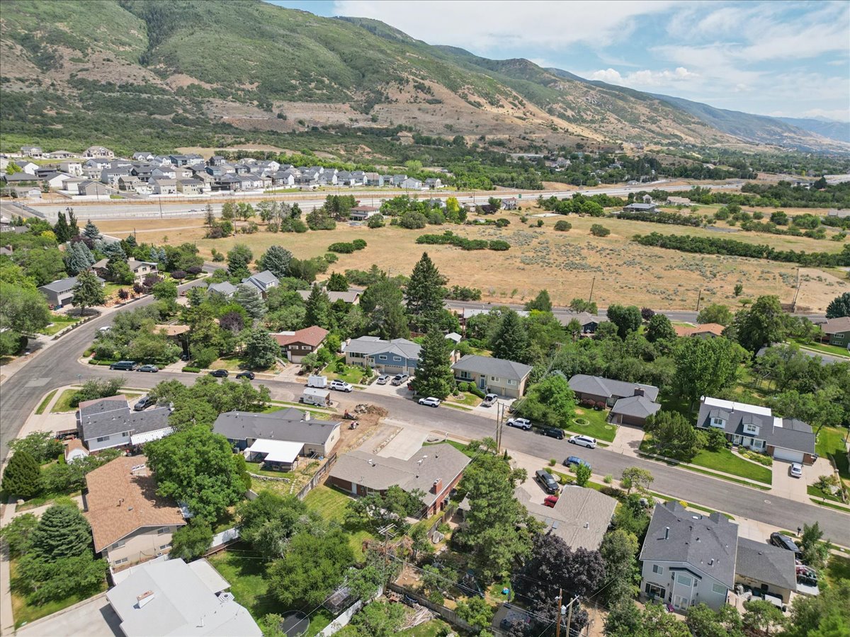 Established residential area featuring mature trees and mountain backdrop