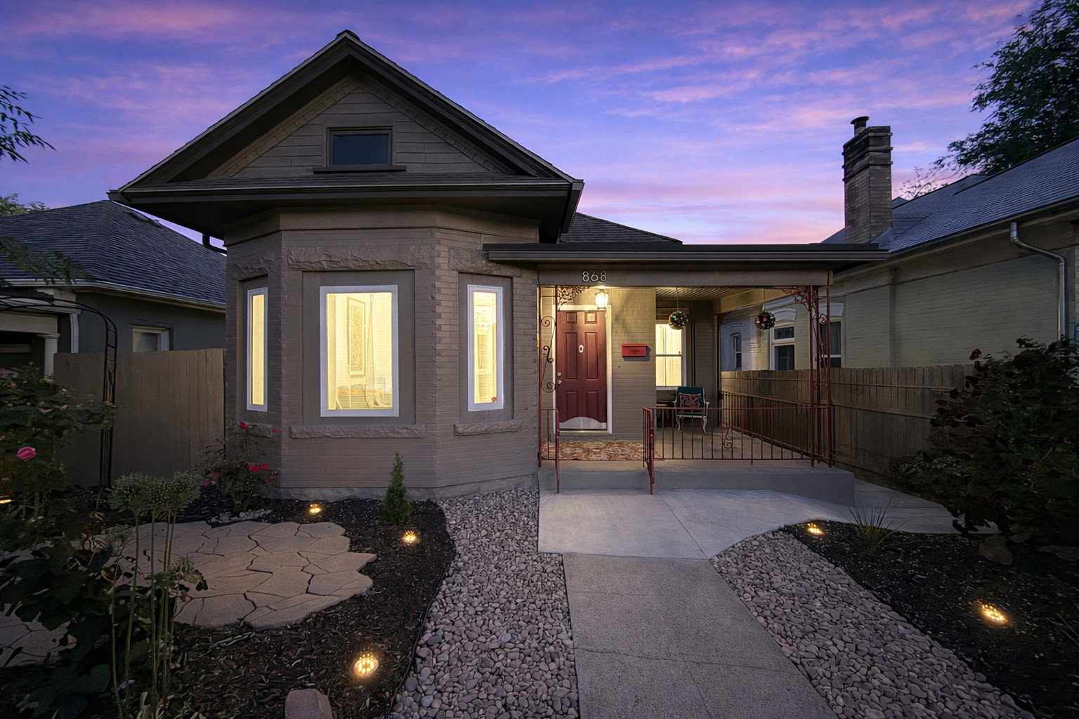 Well-lit front yard.