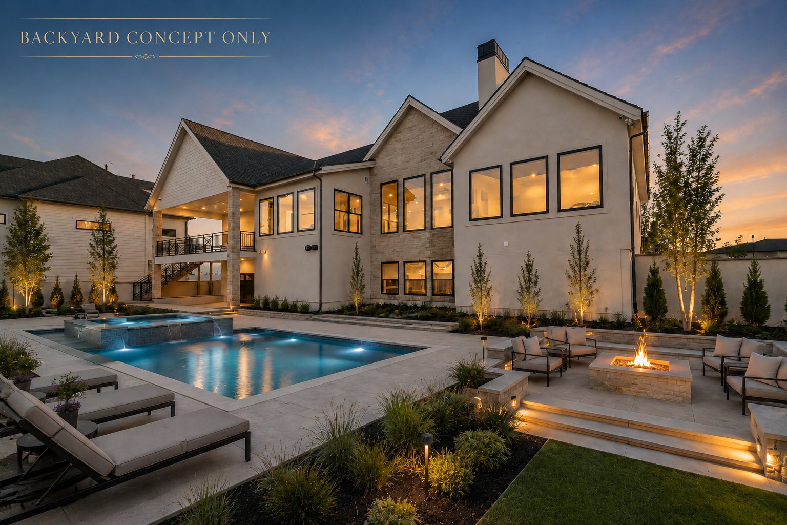 Backyard concept only - backyard is stubbed for pool and fire pit