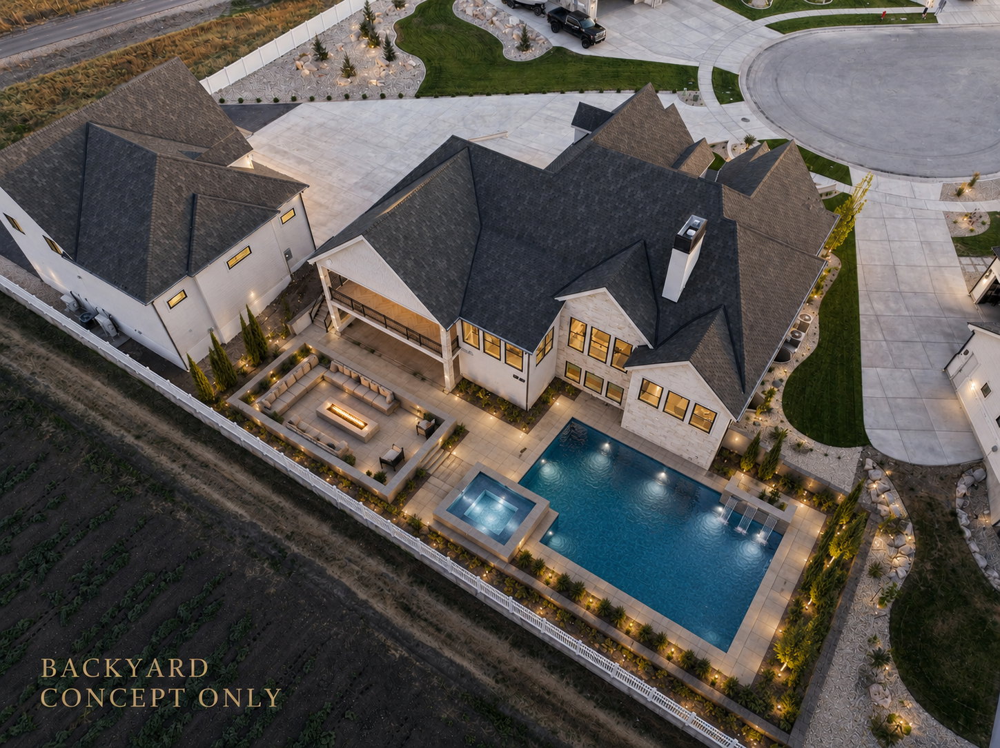 Backyard concept only - backyard is stubbed for pool and fire pit