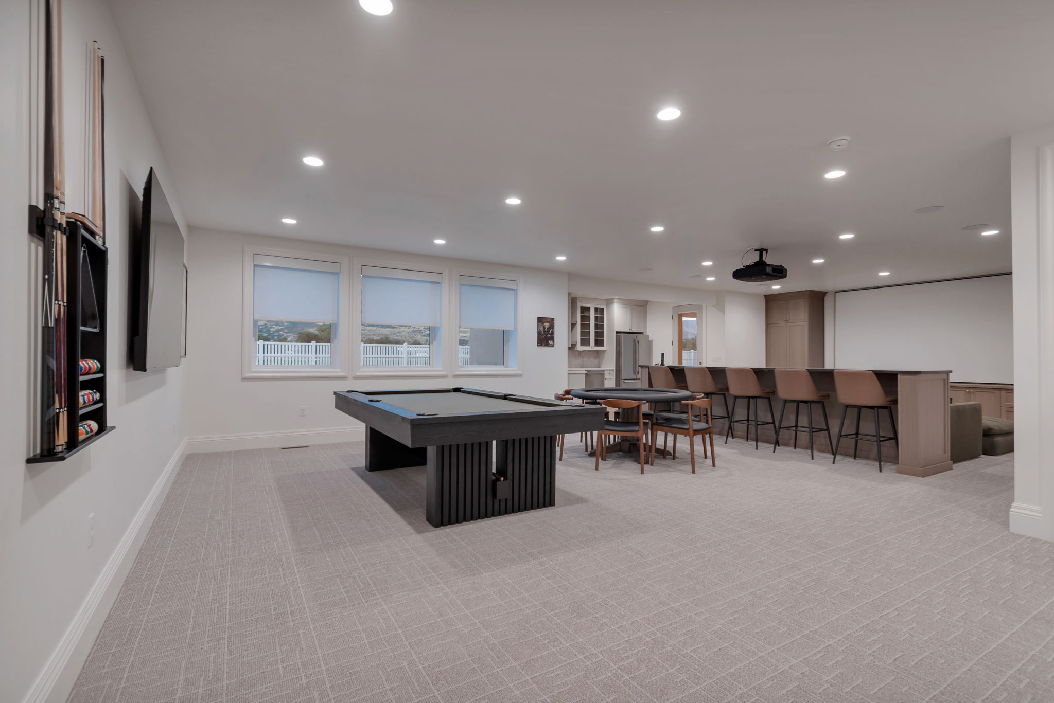 Basement recreation room, with home theater and full kitchen