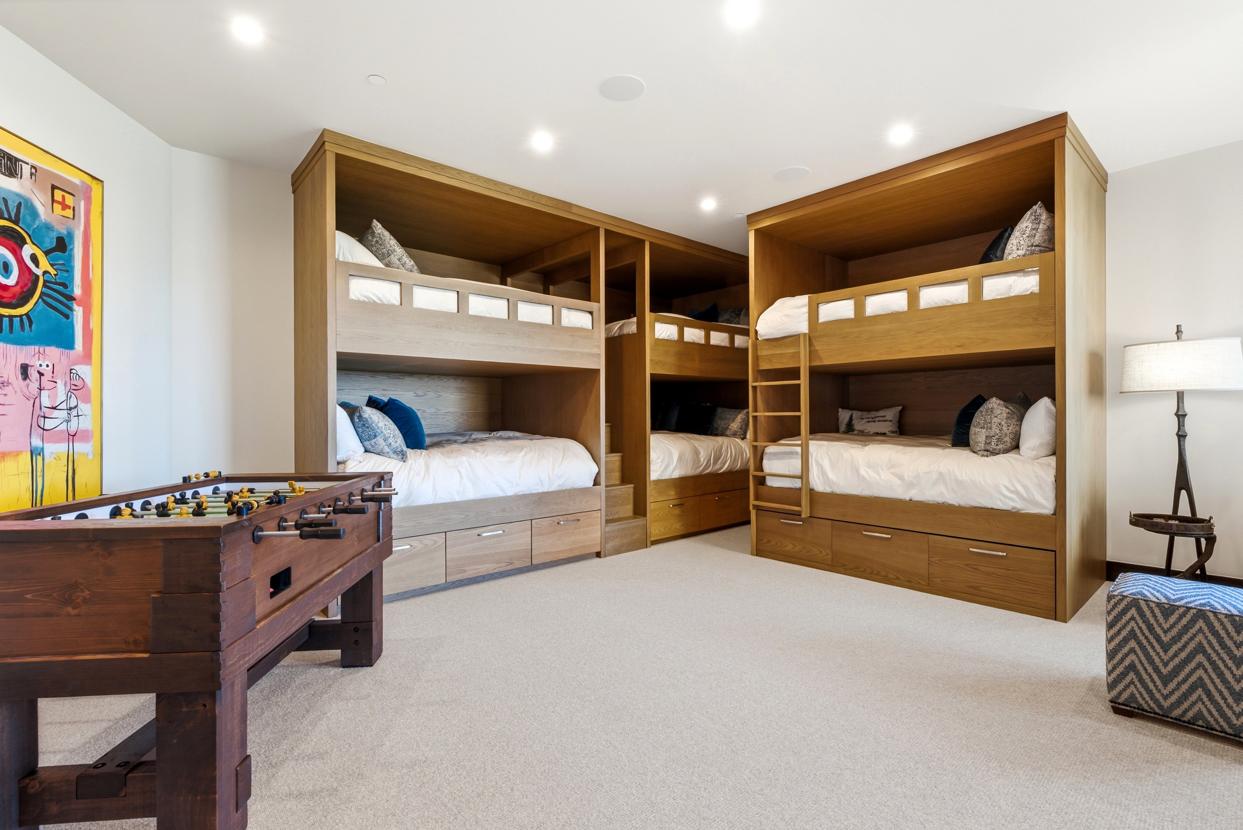 Built-in bunk beds with integrated storage drawers