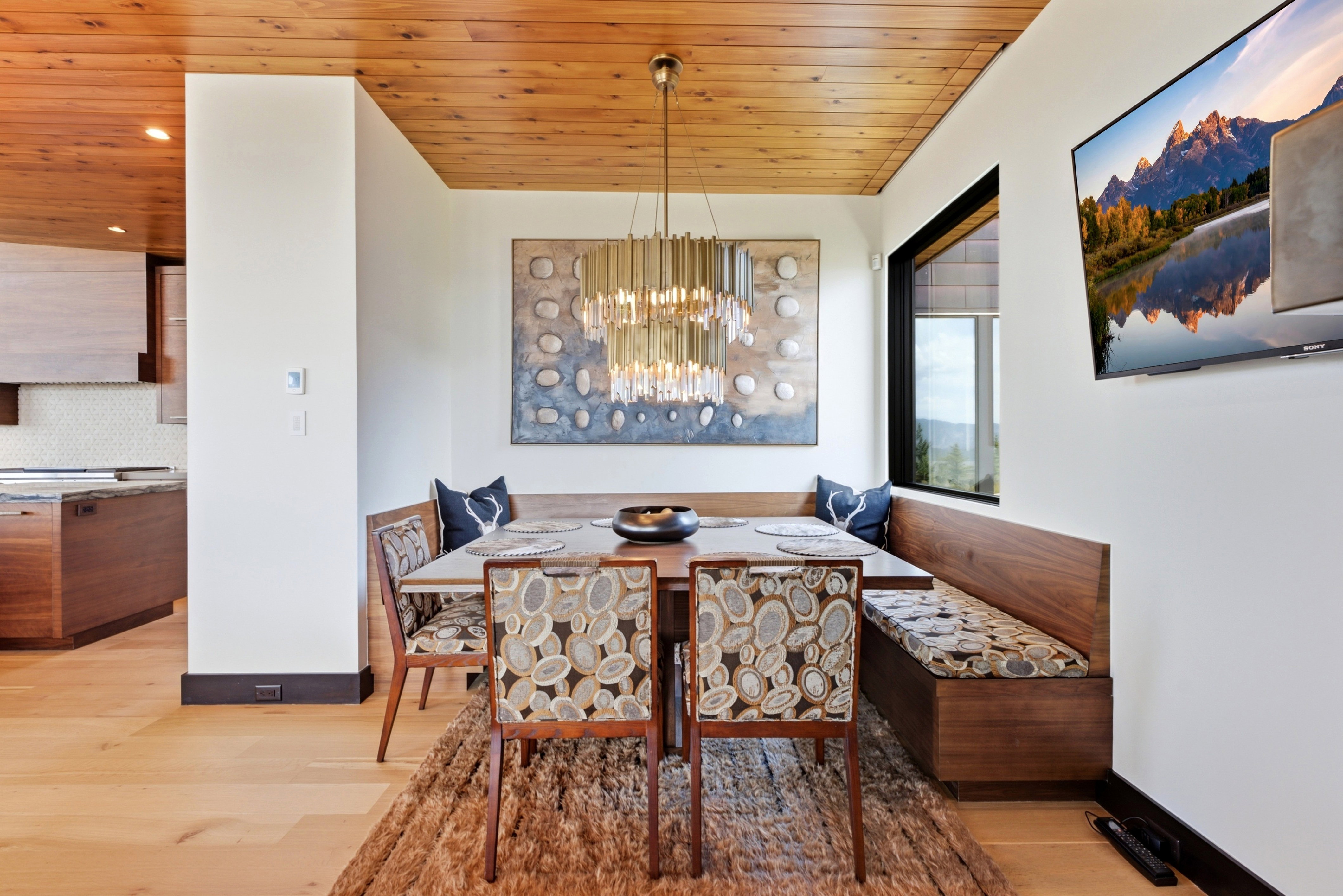 Built-in dining nook with integrated wooden bench seating