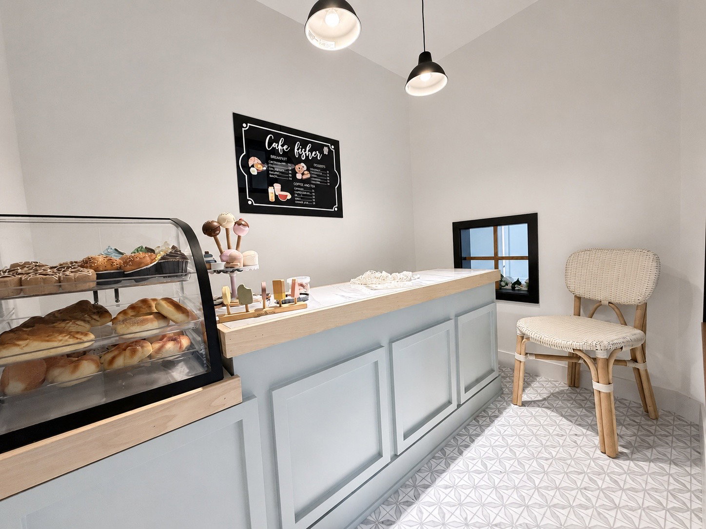 Play house, The Cafe', with custom counter and integrated display case