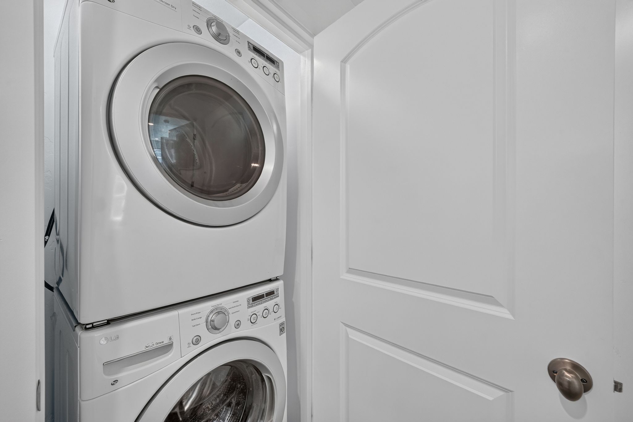 Stackable white washer and dryer units
