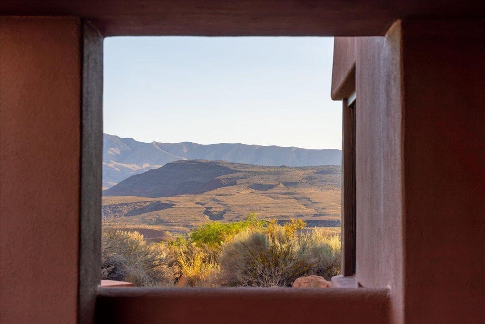 Framed mountain and desert landscape