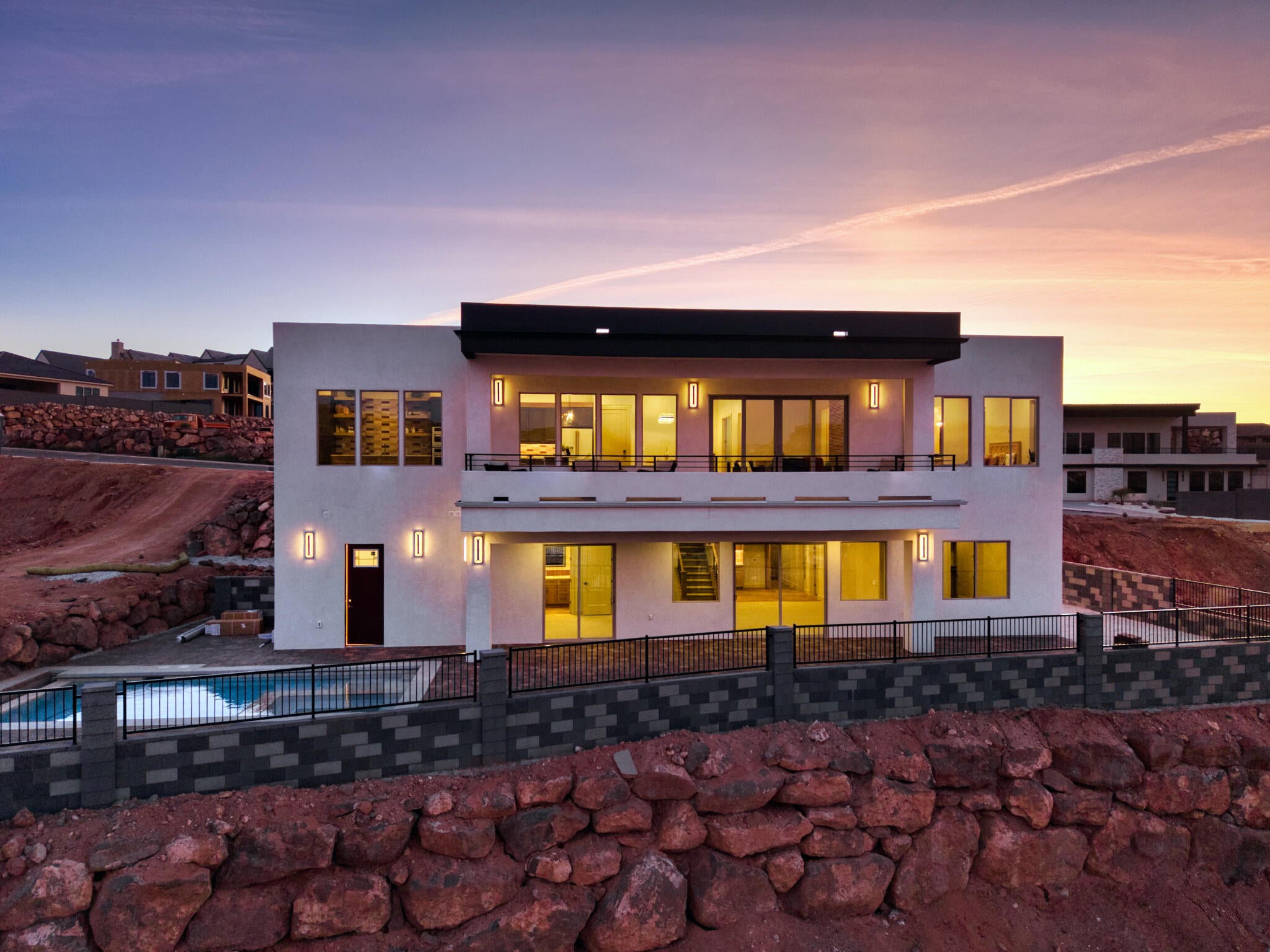 Contemporary exterior with multiple balconies and a multi-level design