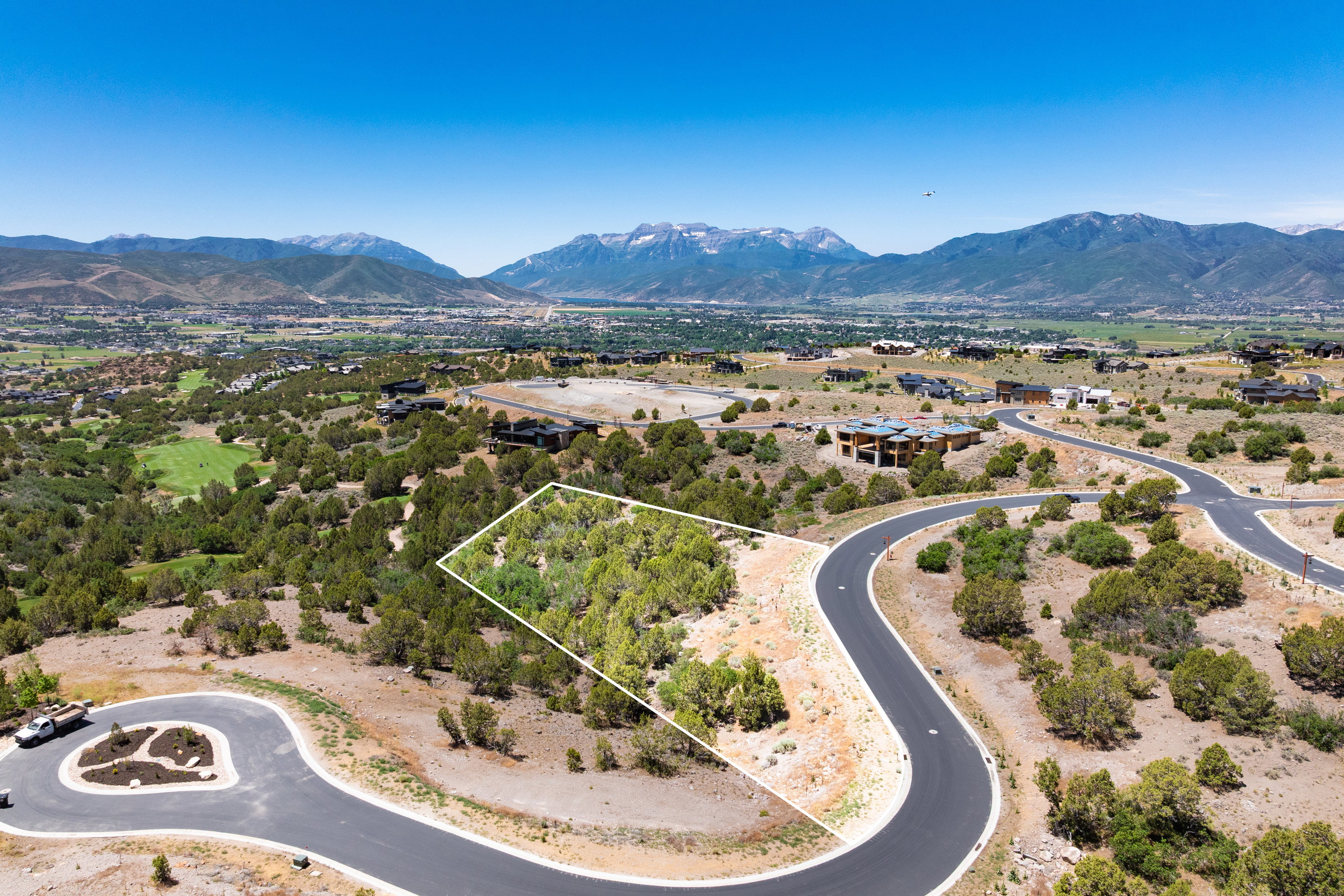 Expansive undeveloped lot featuring mature trees and clear boundaries, situated within a developed residential area with paved roads