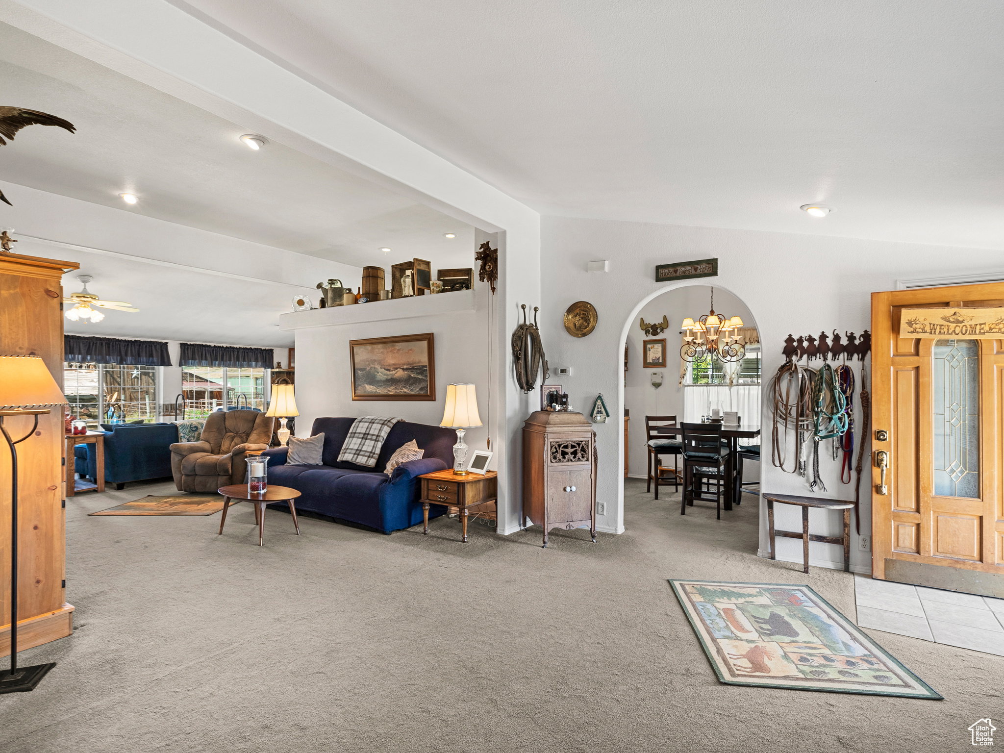 Spacious living room with vaulted ceilings.