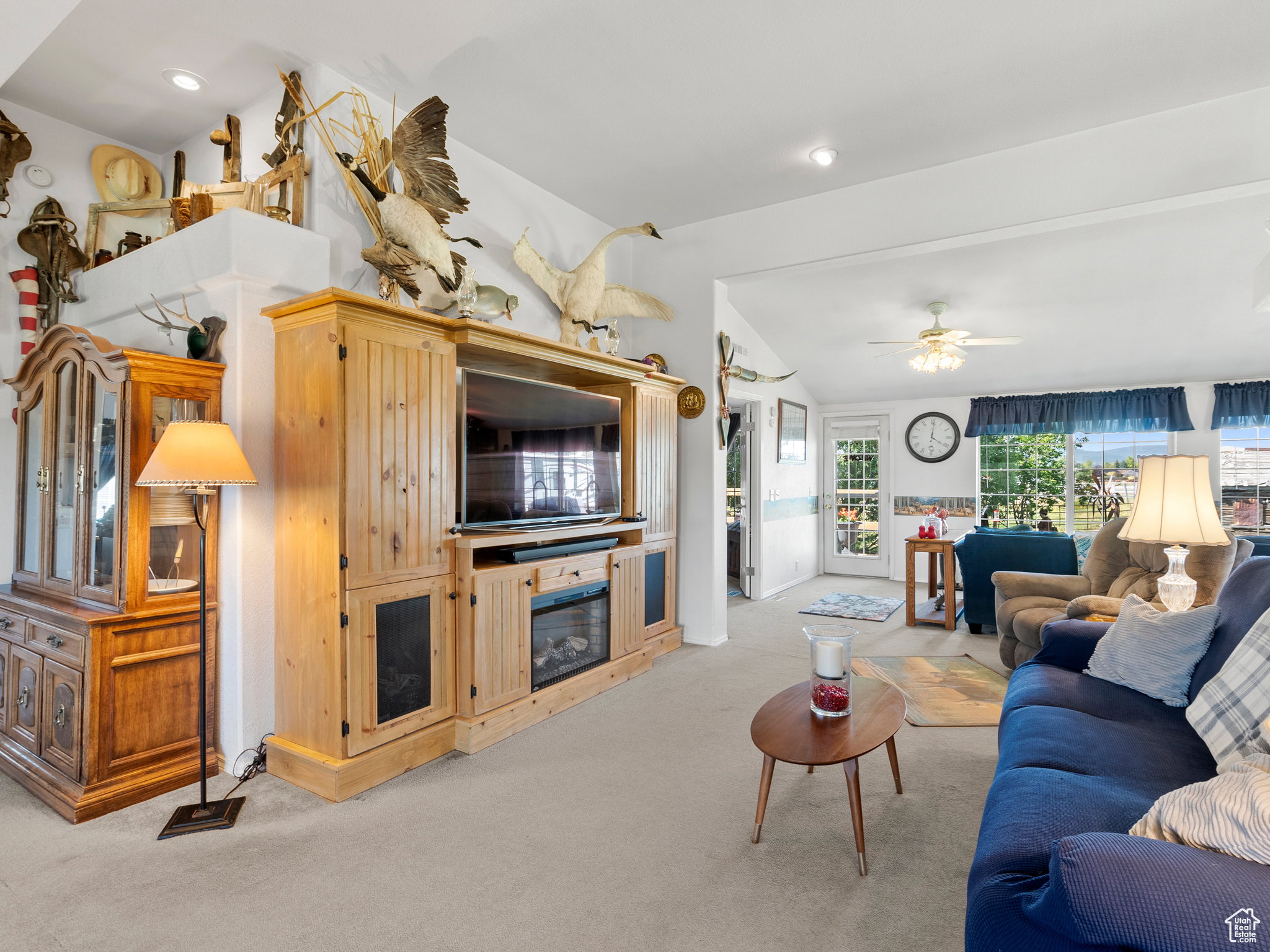 Spacious living room with vaulted ceilings.