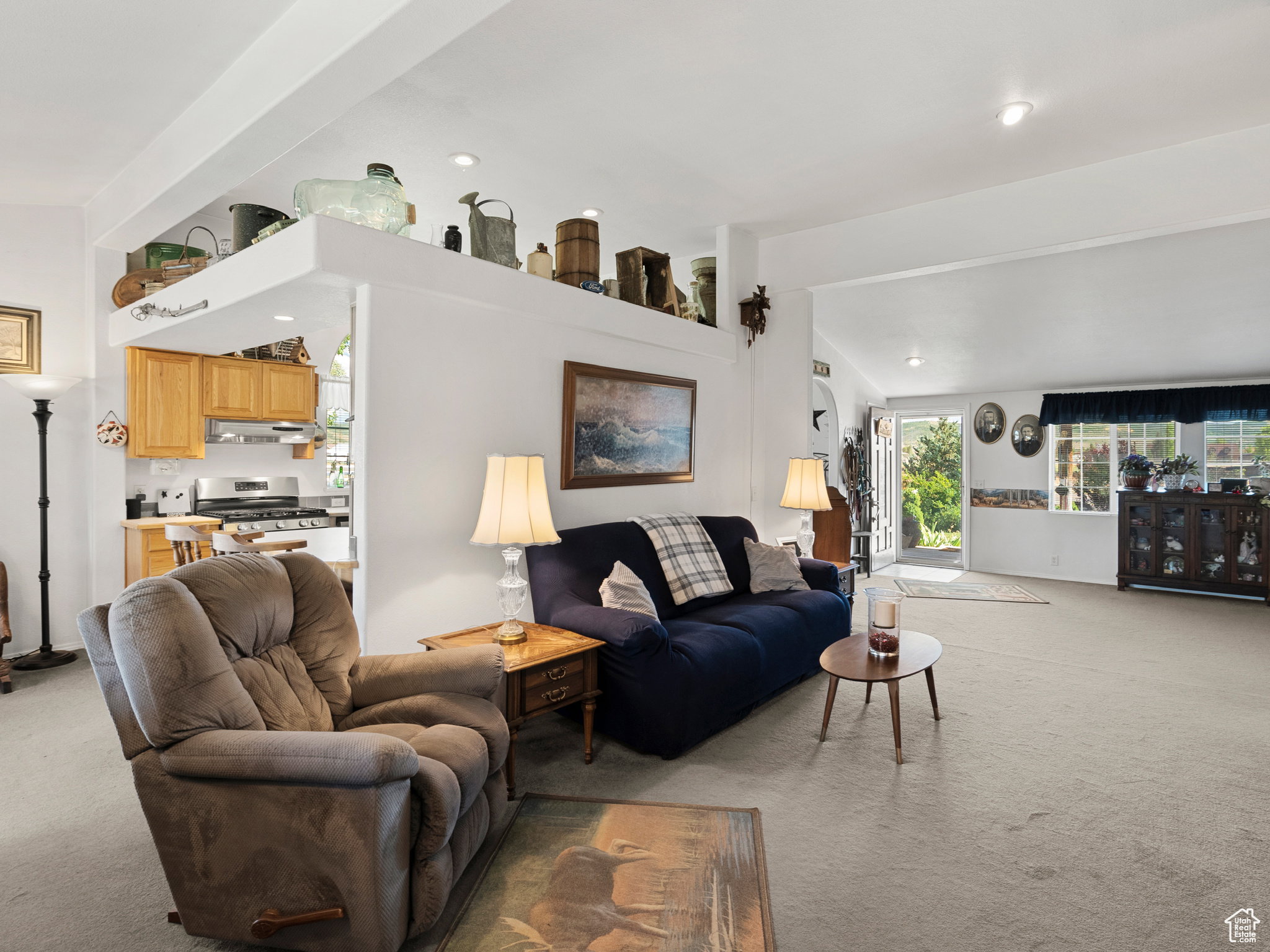 Spacious living room with vaulted ceilings.