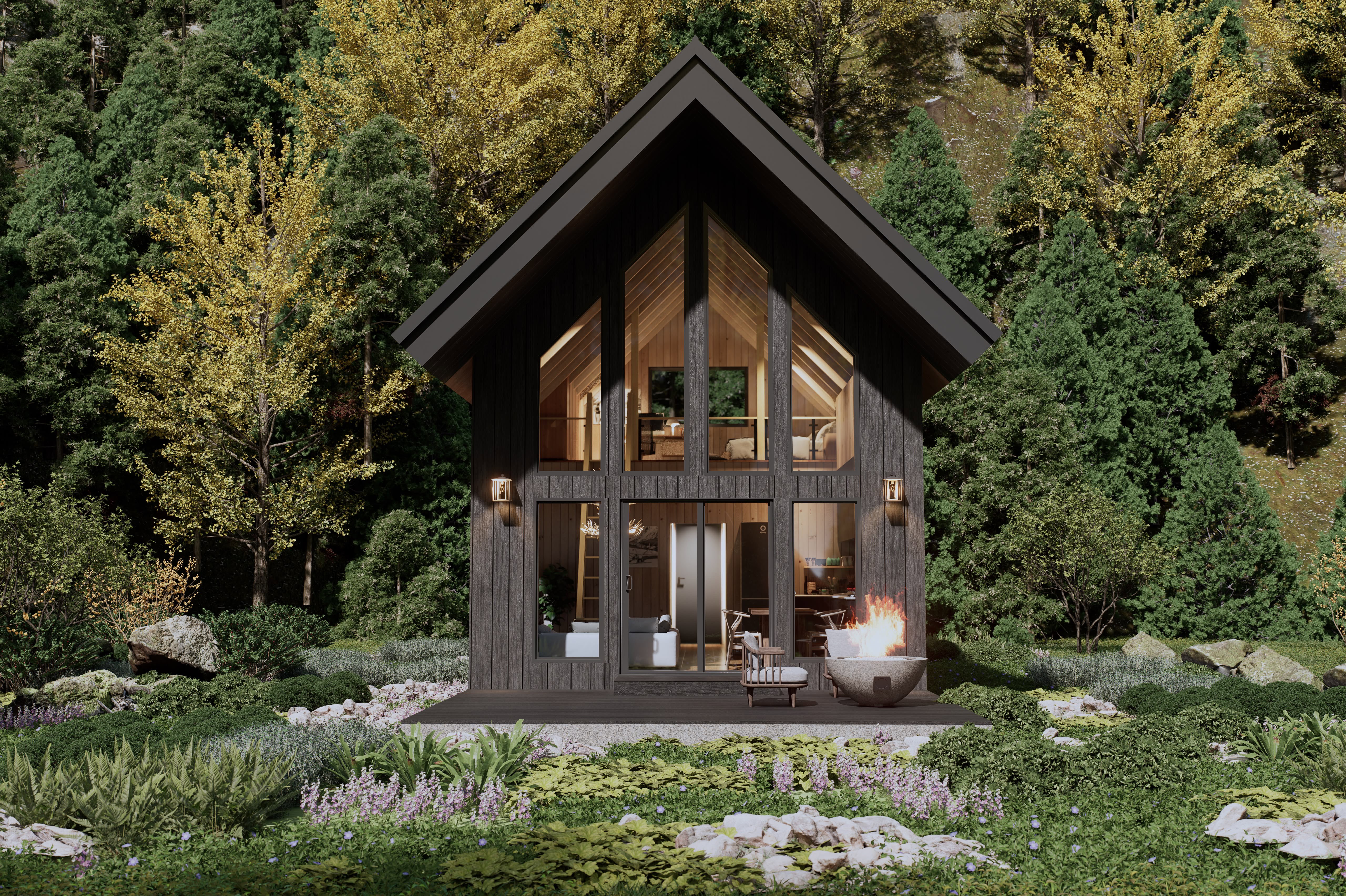 Designed to bring the outdoors in with soaring windows, a steep gable roofline, and a seamless connection to the surrounding landscape.