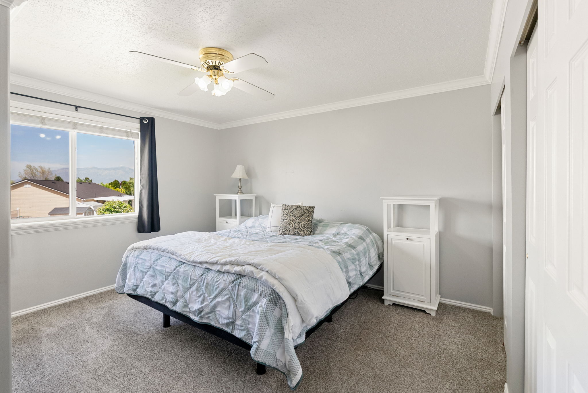 Light gray painted walls with white crown molding