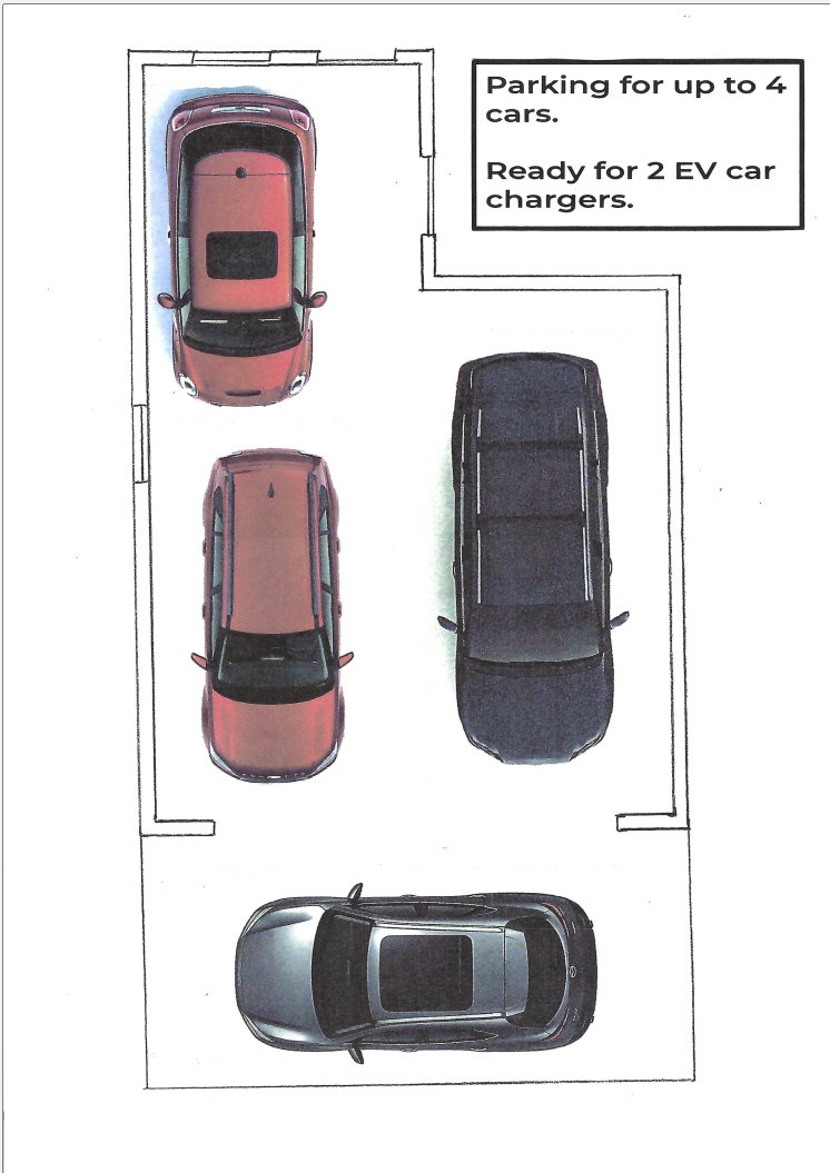 Floor Plan. Detailing the parking capacity for the property and EV charging provisions