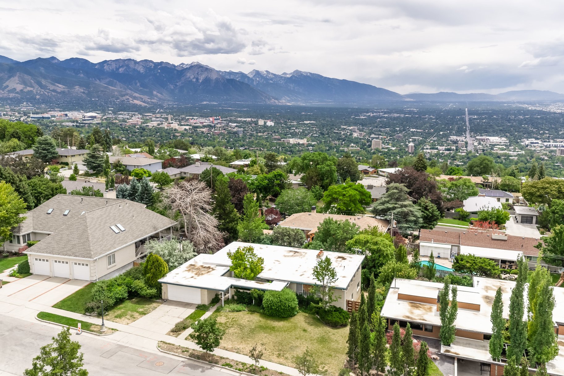 Expansive residential area with a prominent mountain backdrop
