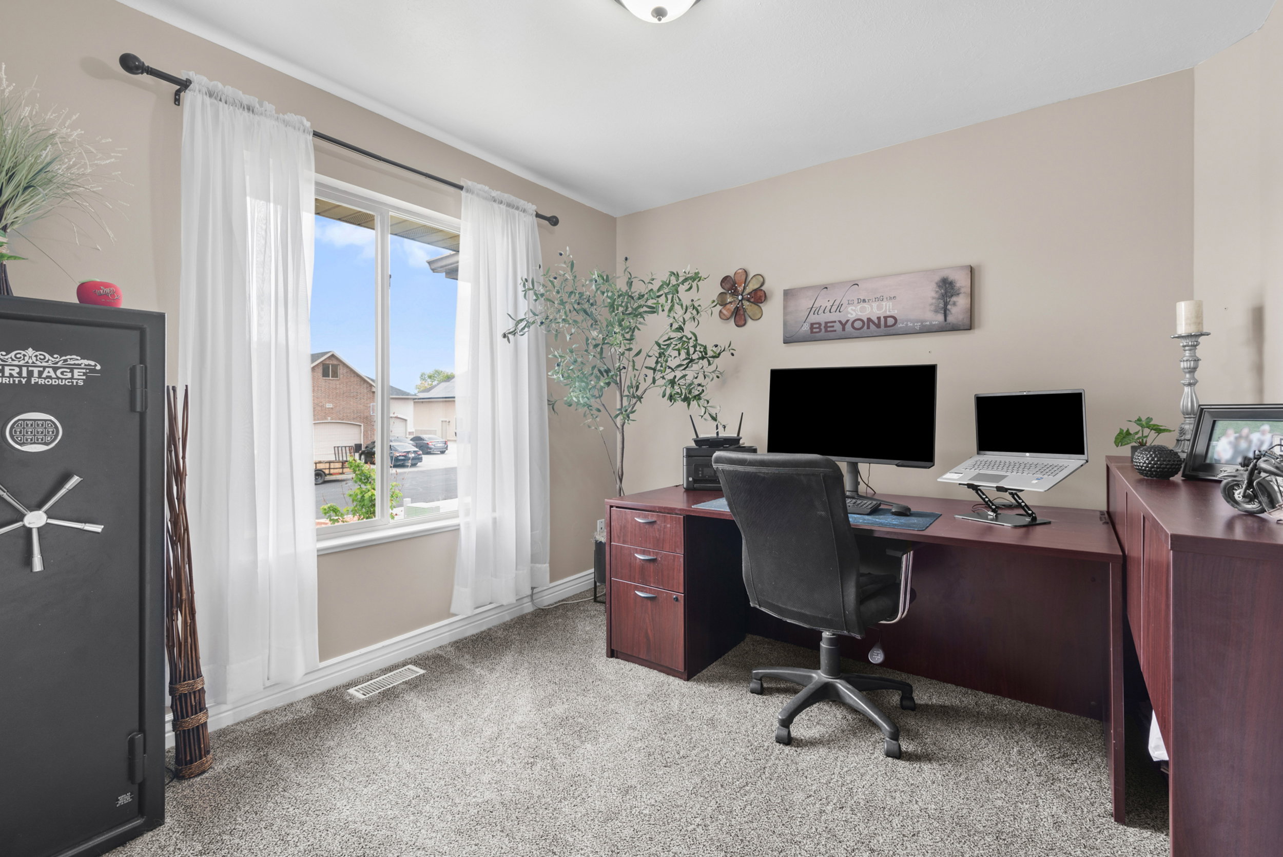 Den with double doors off the front door