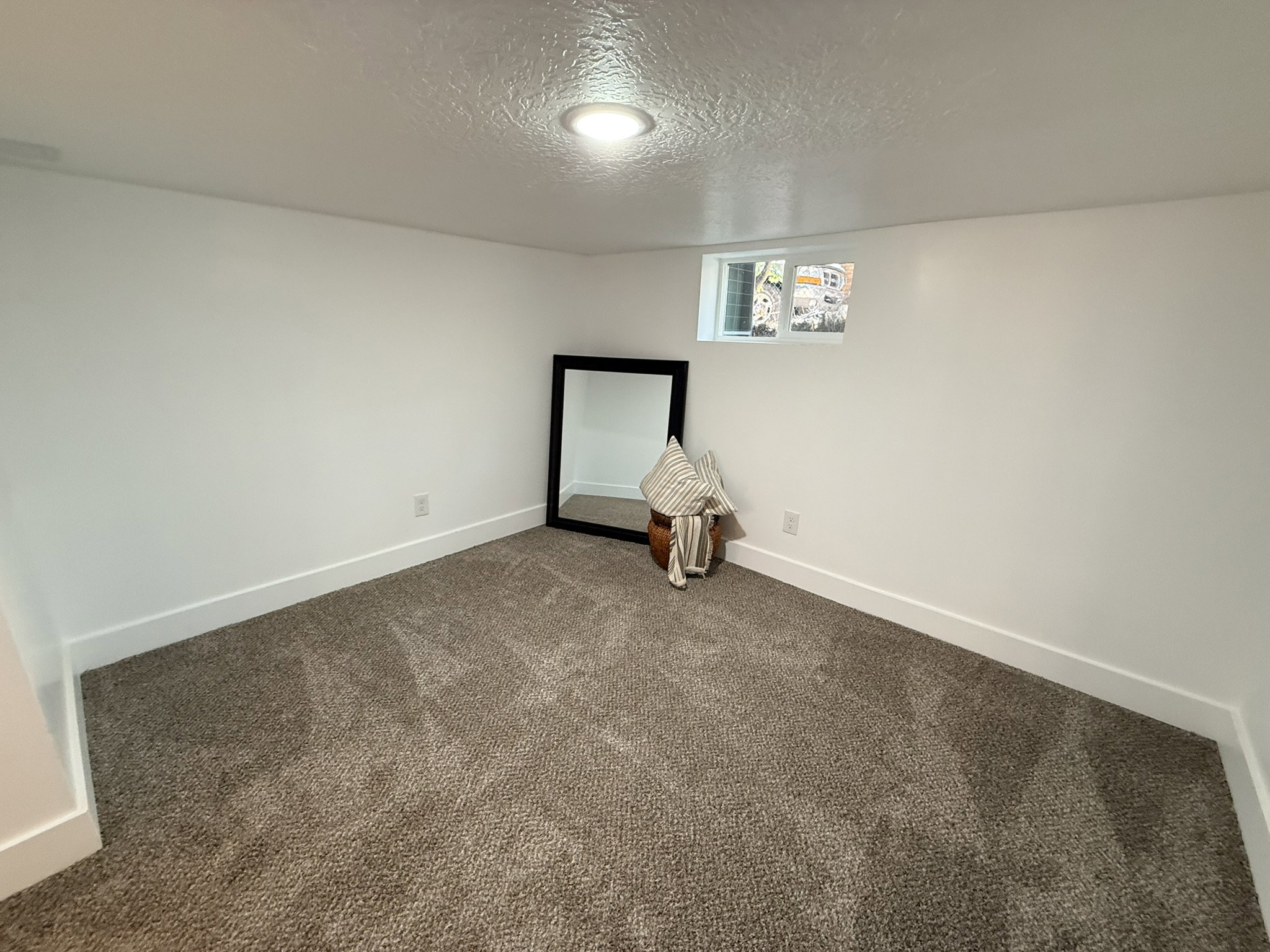 Neutral-toned carpeting paired with crisp white walls and baseboards