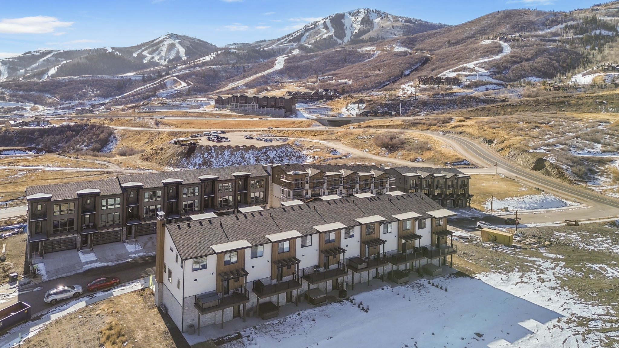 Townhome community with mountain backdrop