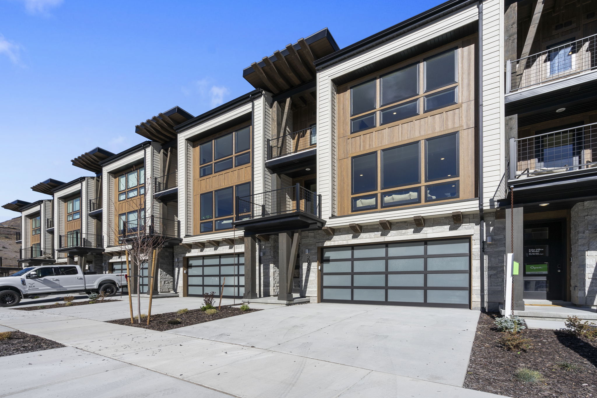Modern townhome exterior featuring contemporary architectural design