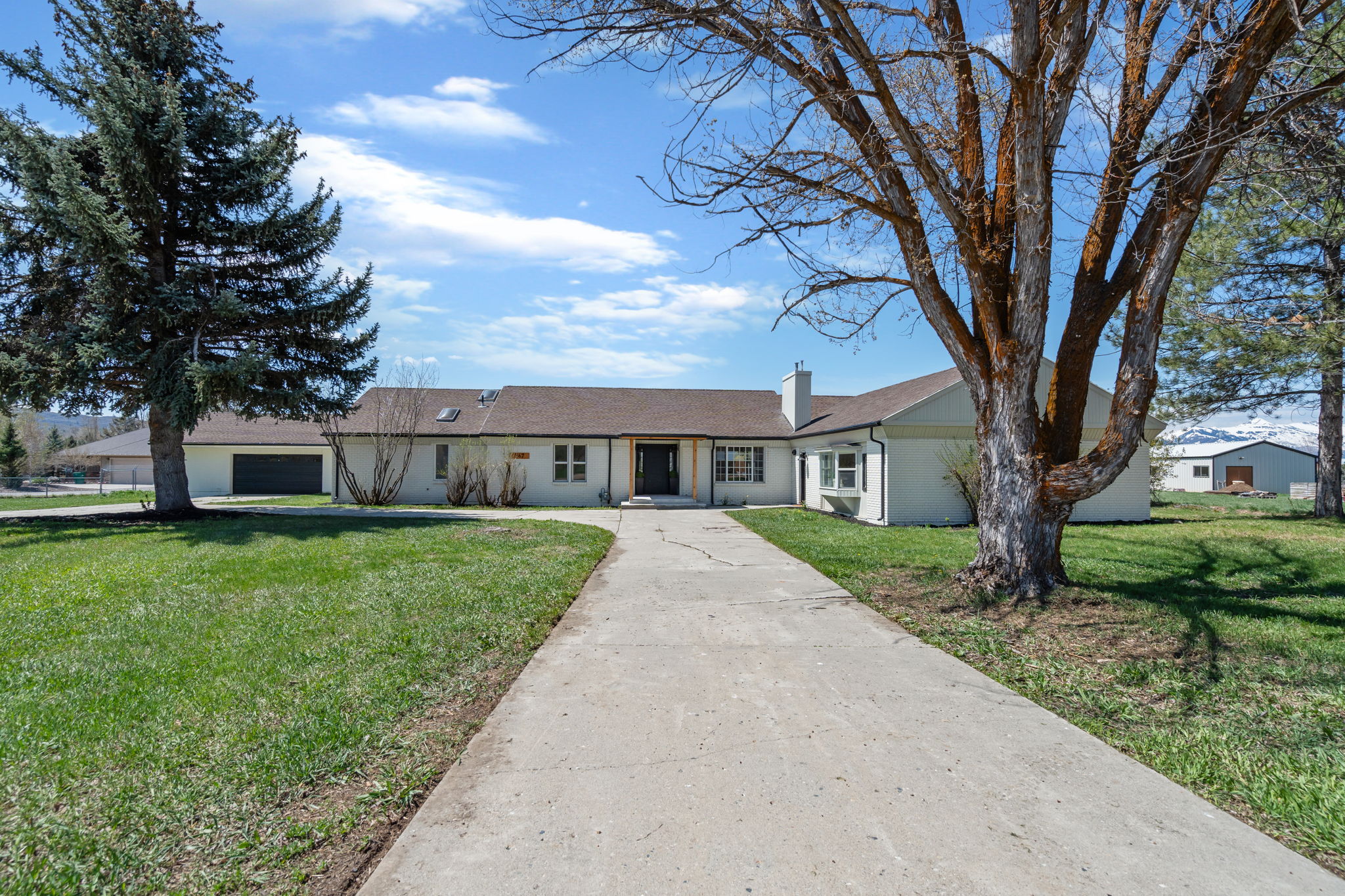 Ranch-style residence featuring a prominent concrete driveway