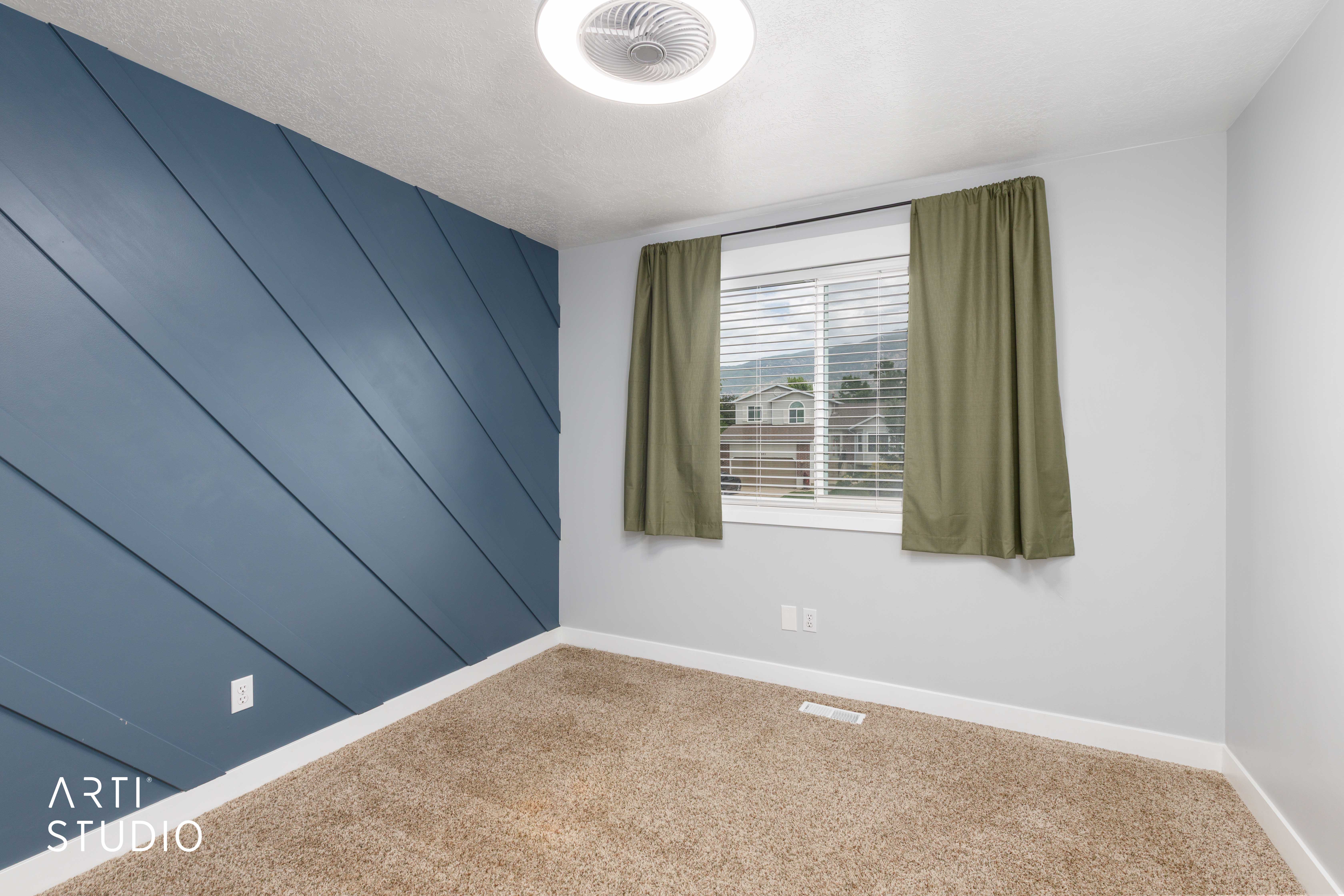 Accent wall with diagonal paneling