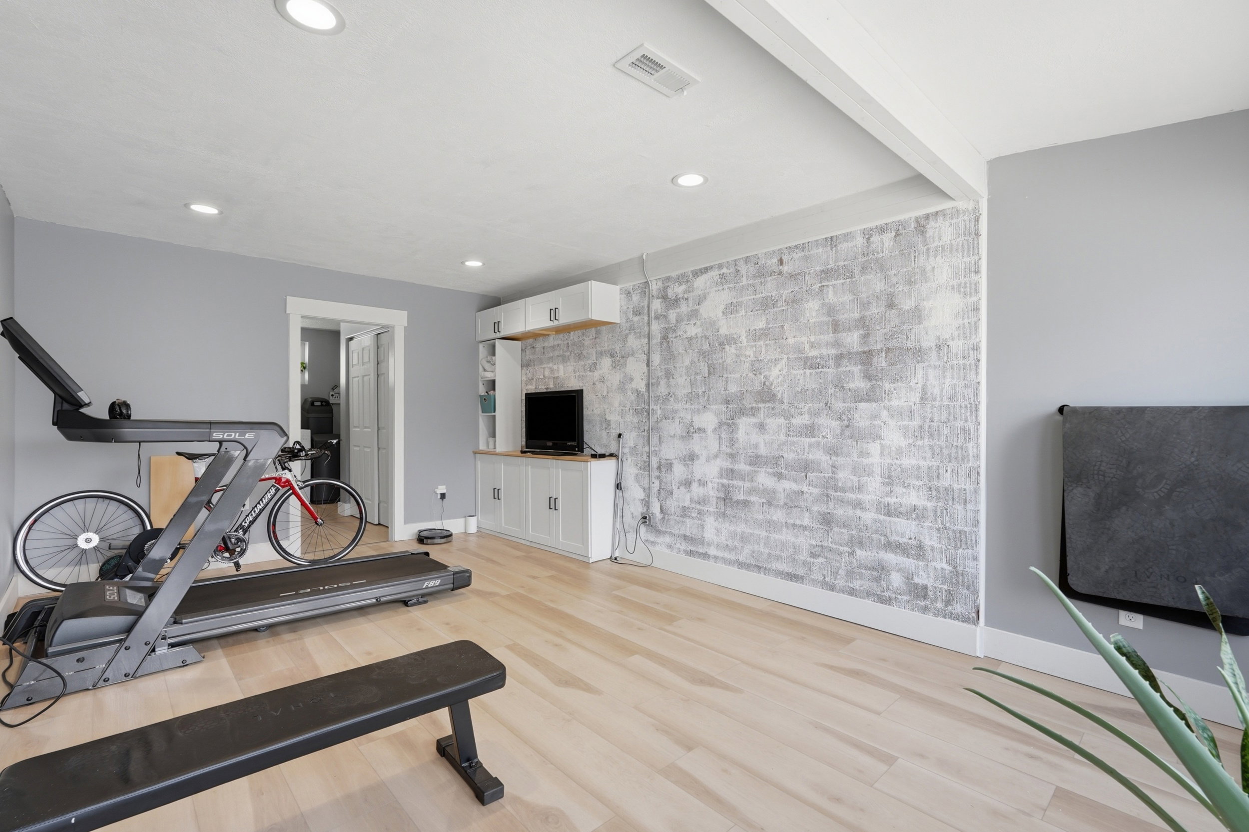 Carport turned into gym.