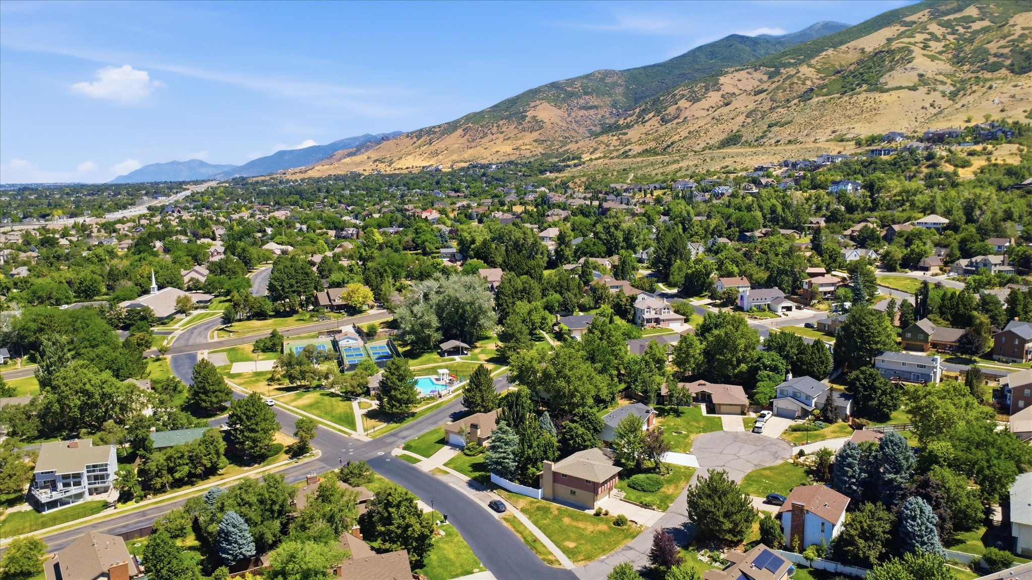 Expansive residential area featuring established homes amidst mature trees