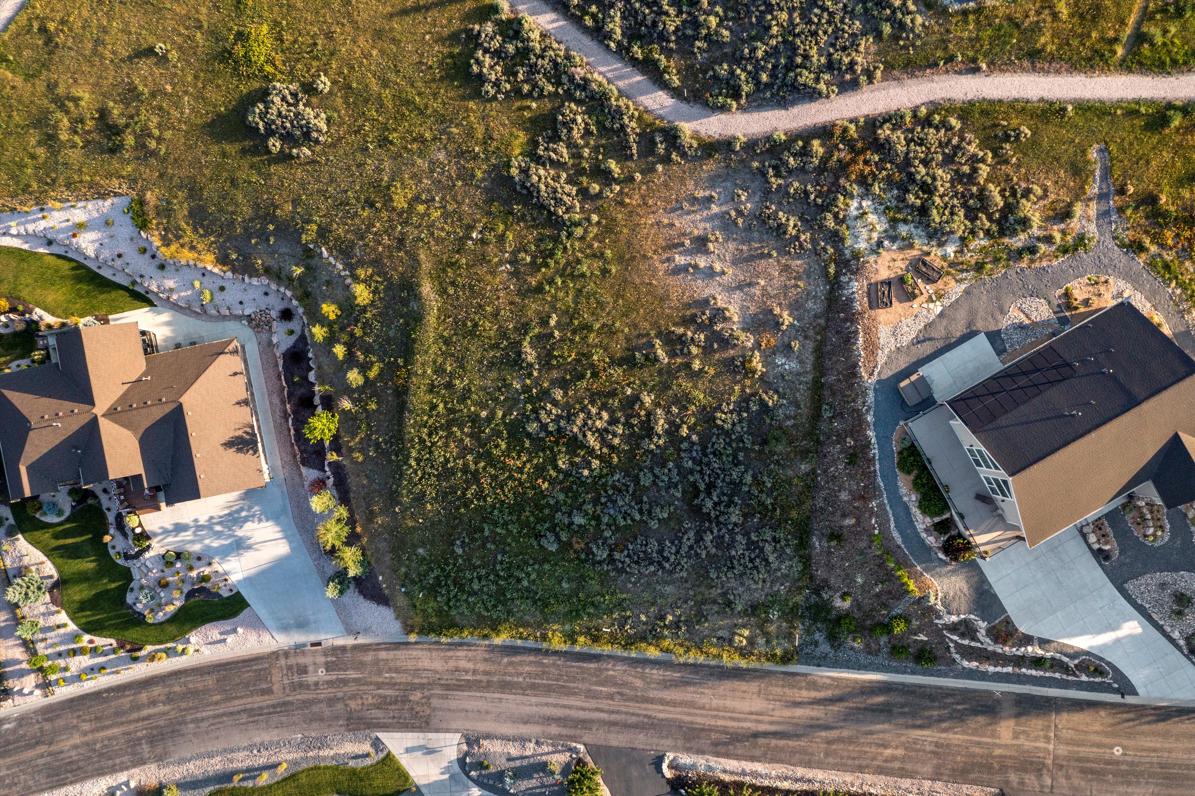 Expansive undeveloped lot featuring natural vegetation, a clear building envelope, and established surrounding properties