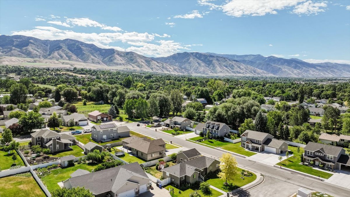 Expansive residential area featuring numerous single-family homes, mature trees, and paved streets