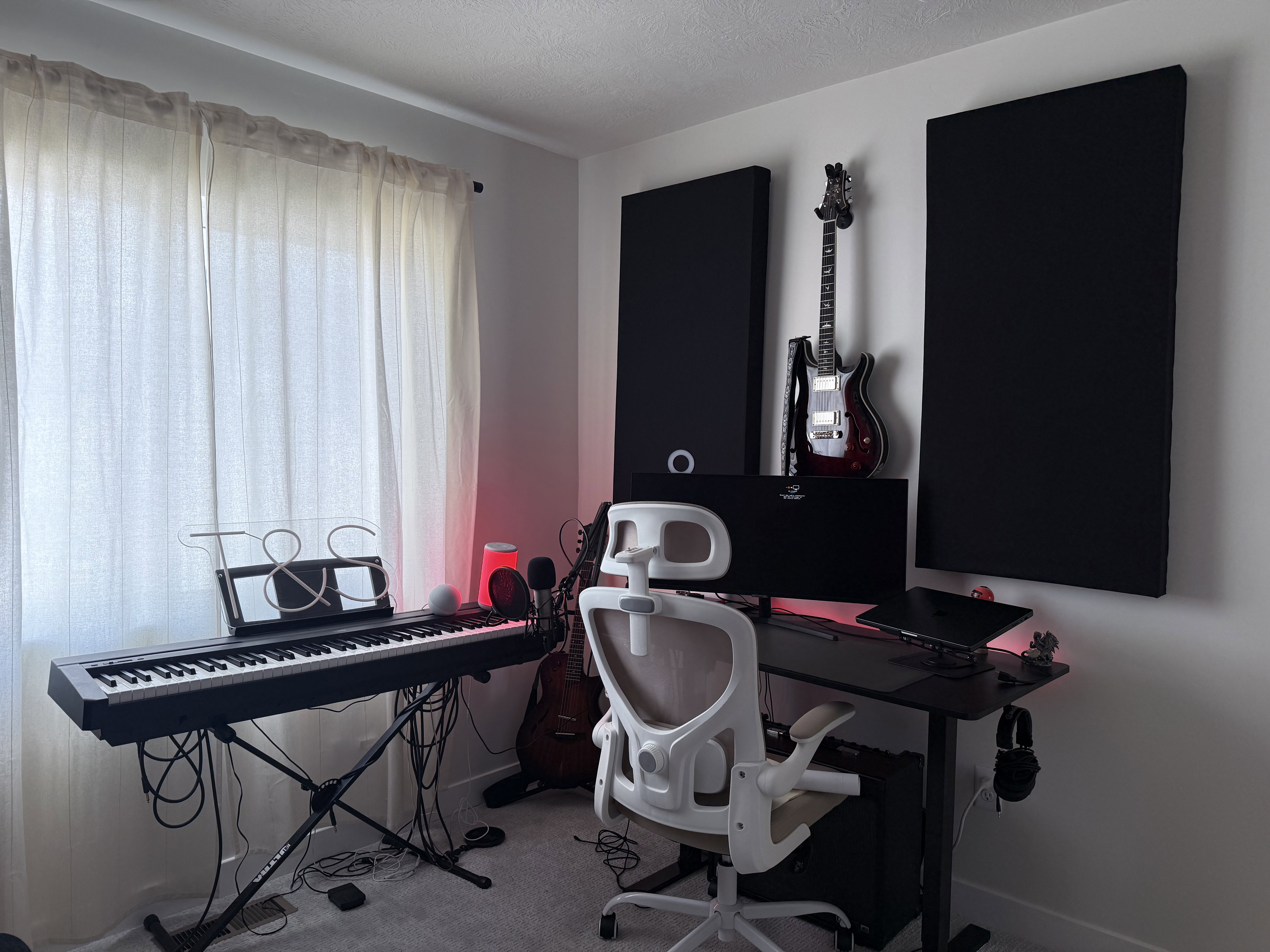 Room featuring light-toned walls, recessed lighting, and carpeted flooring