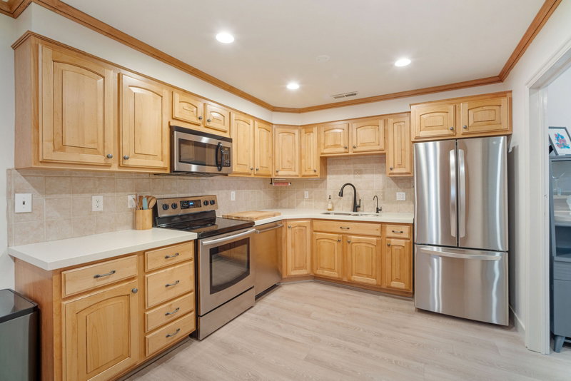 Spacious kitchen with stainless steel appliances