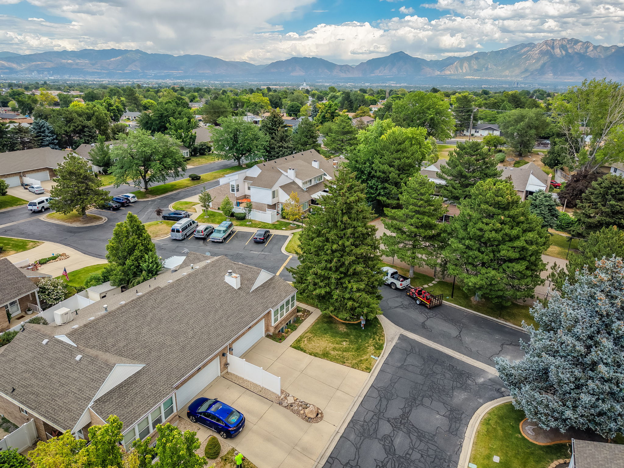 Residential area featuring established landscaping and paved roadways