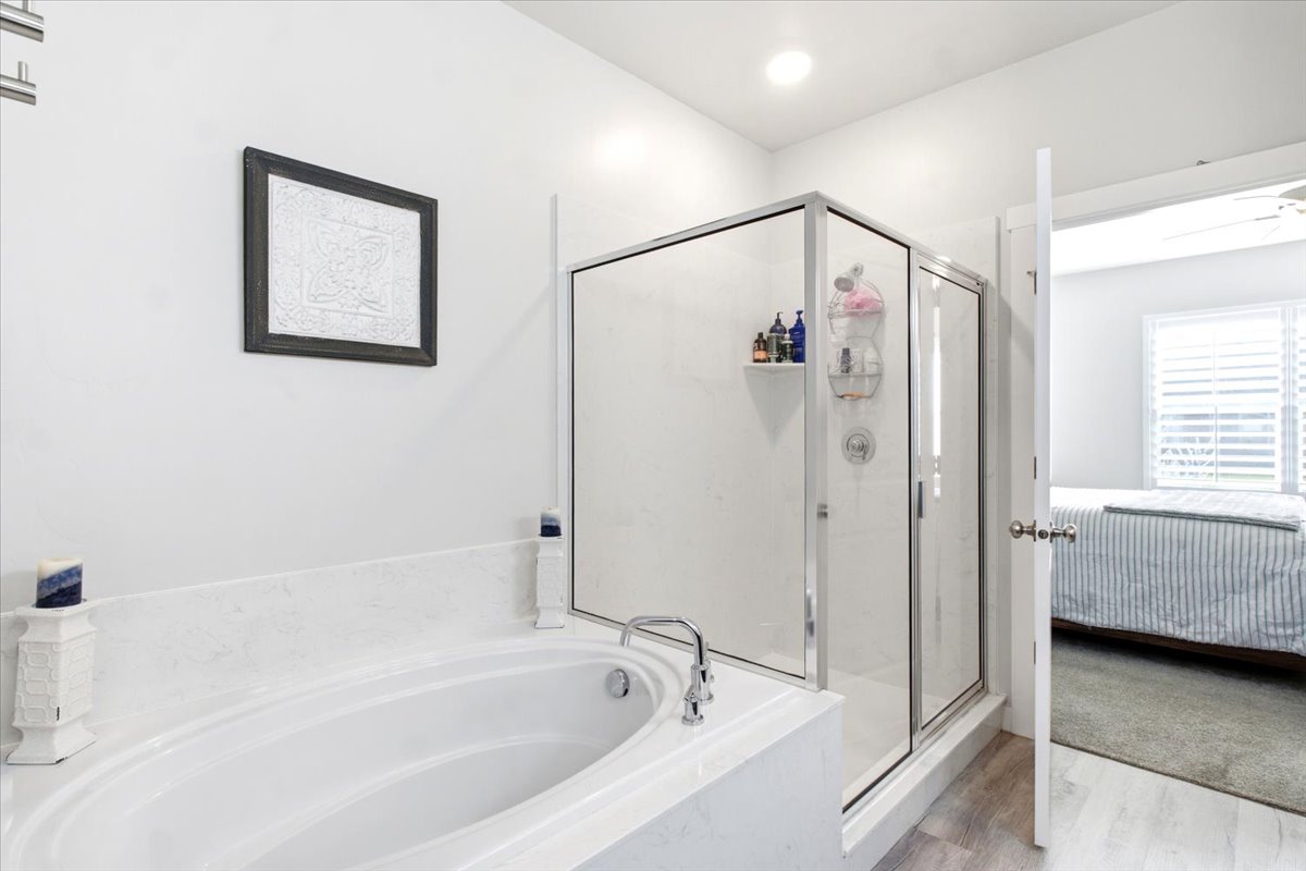 Built-in soaking tub with a deck-mounted faucet